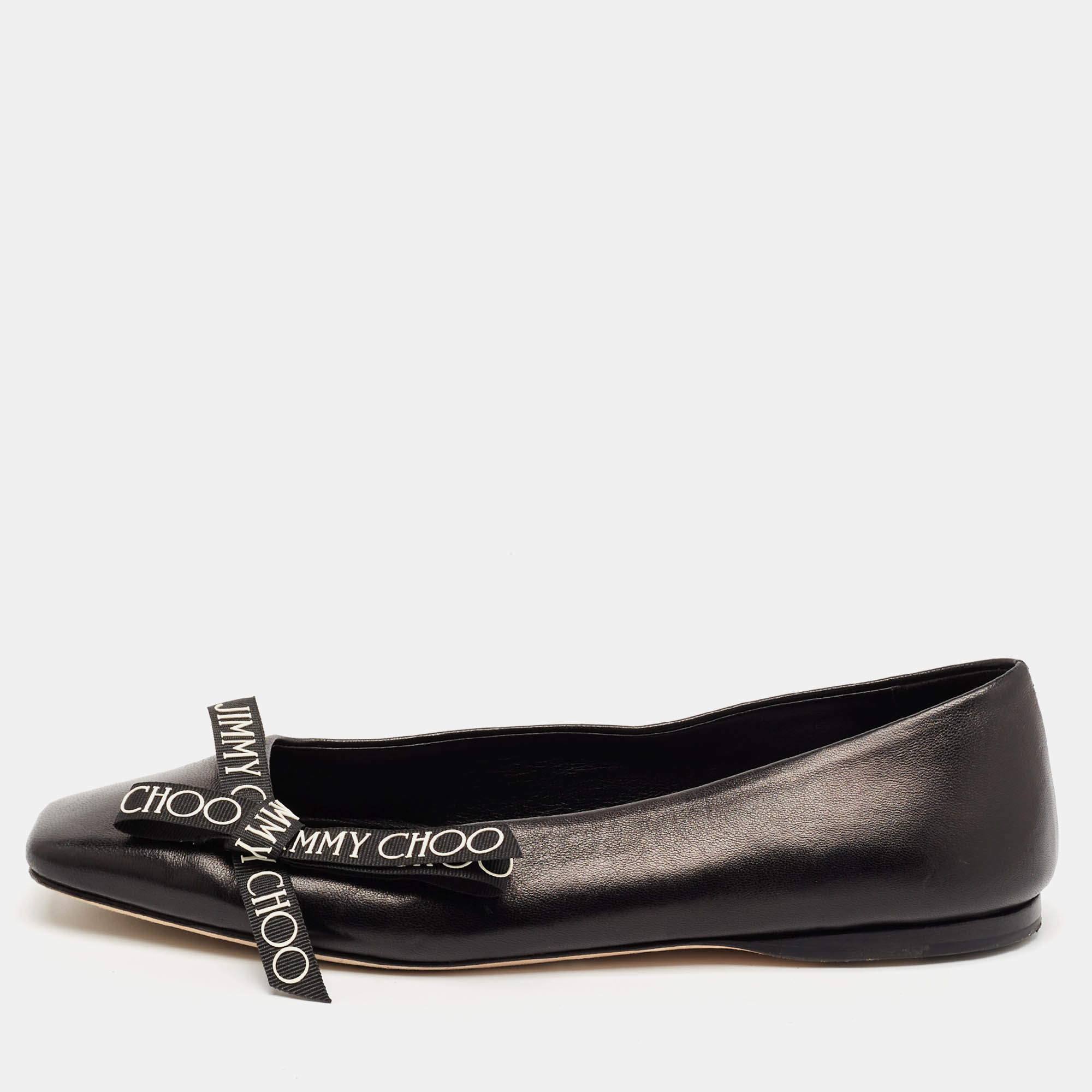 Jimmy Choo Black Leather Bow Veda Ballet Flats Size 36