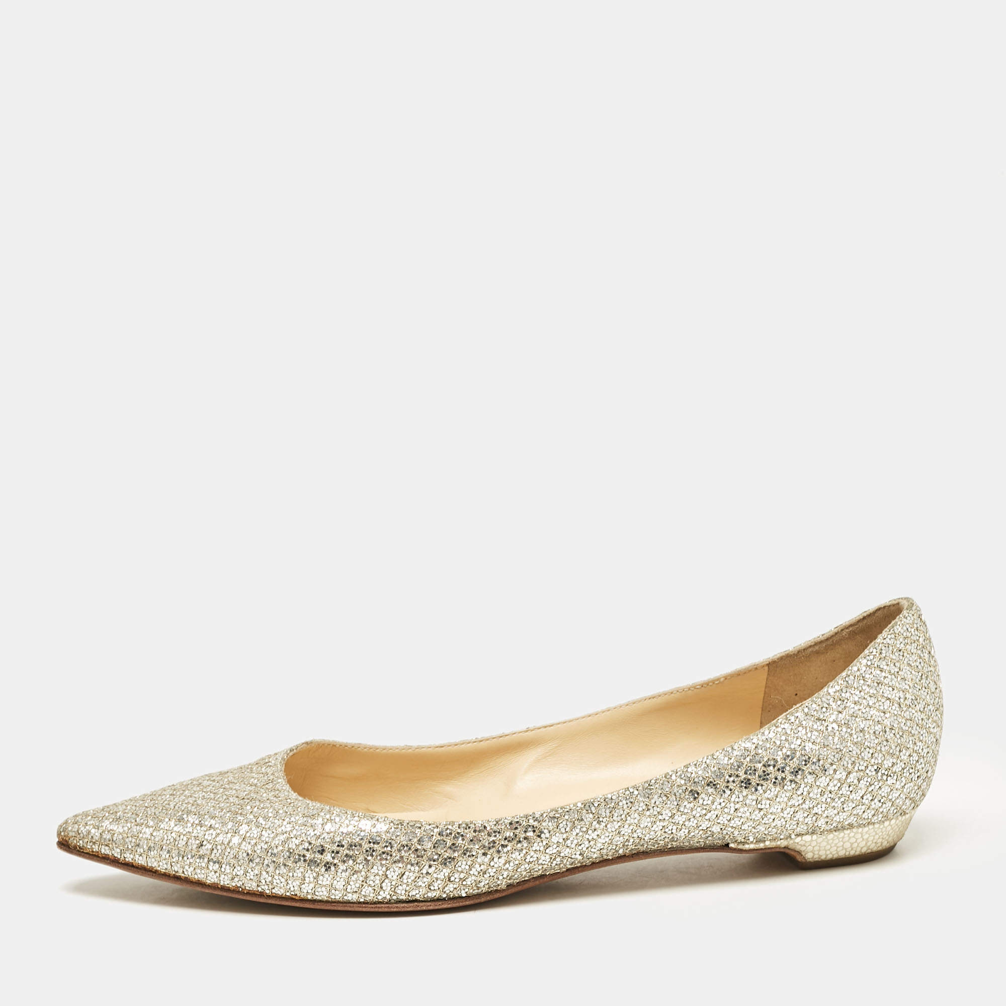 Jimmy Choo Silver Glitter Romy Ballet Flats Size 36