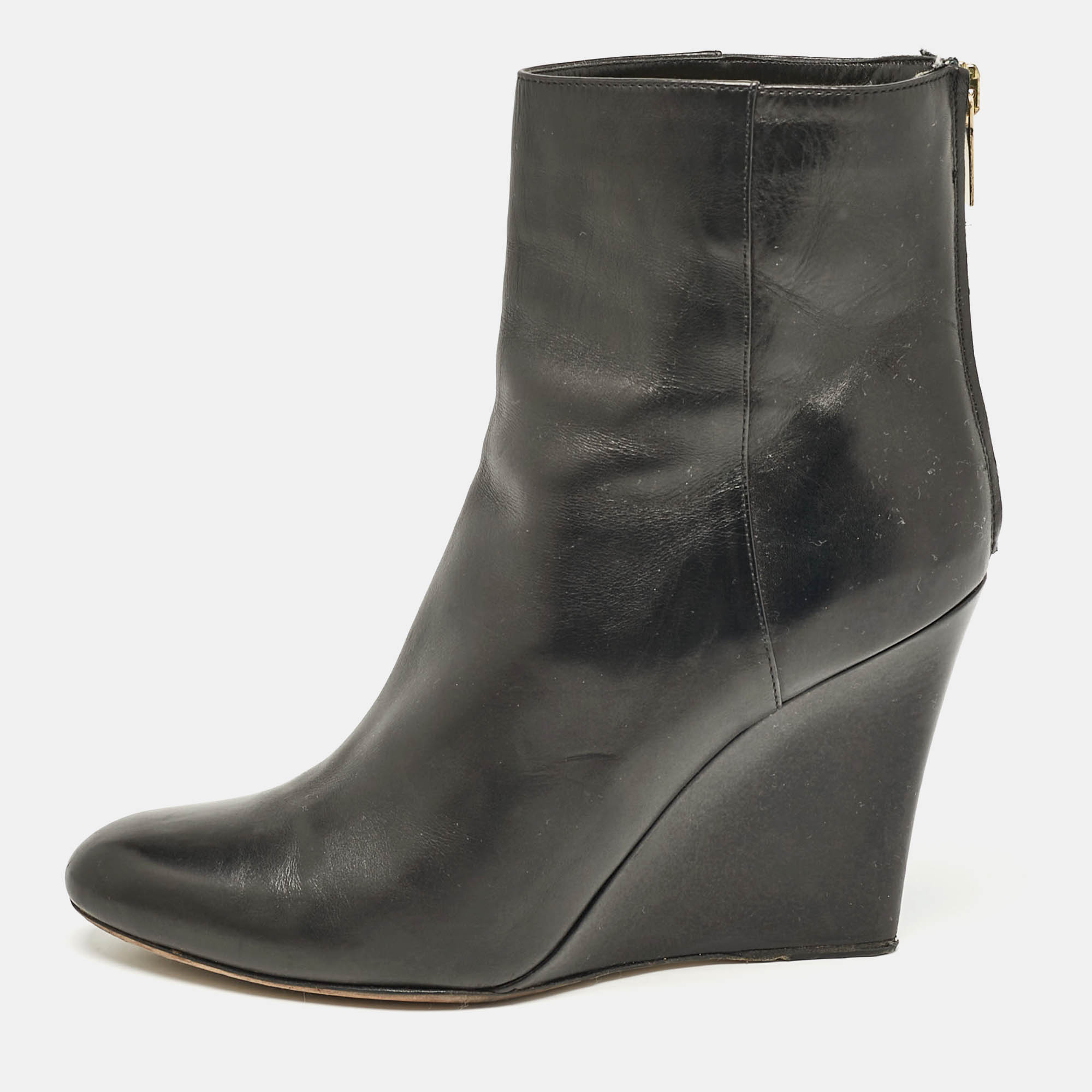 Jimmy Choo Black Leather Wedge Ankle Boots Size 37