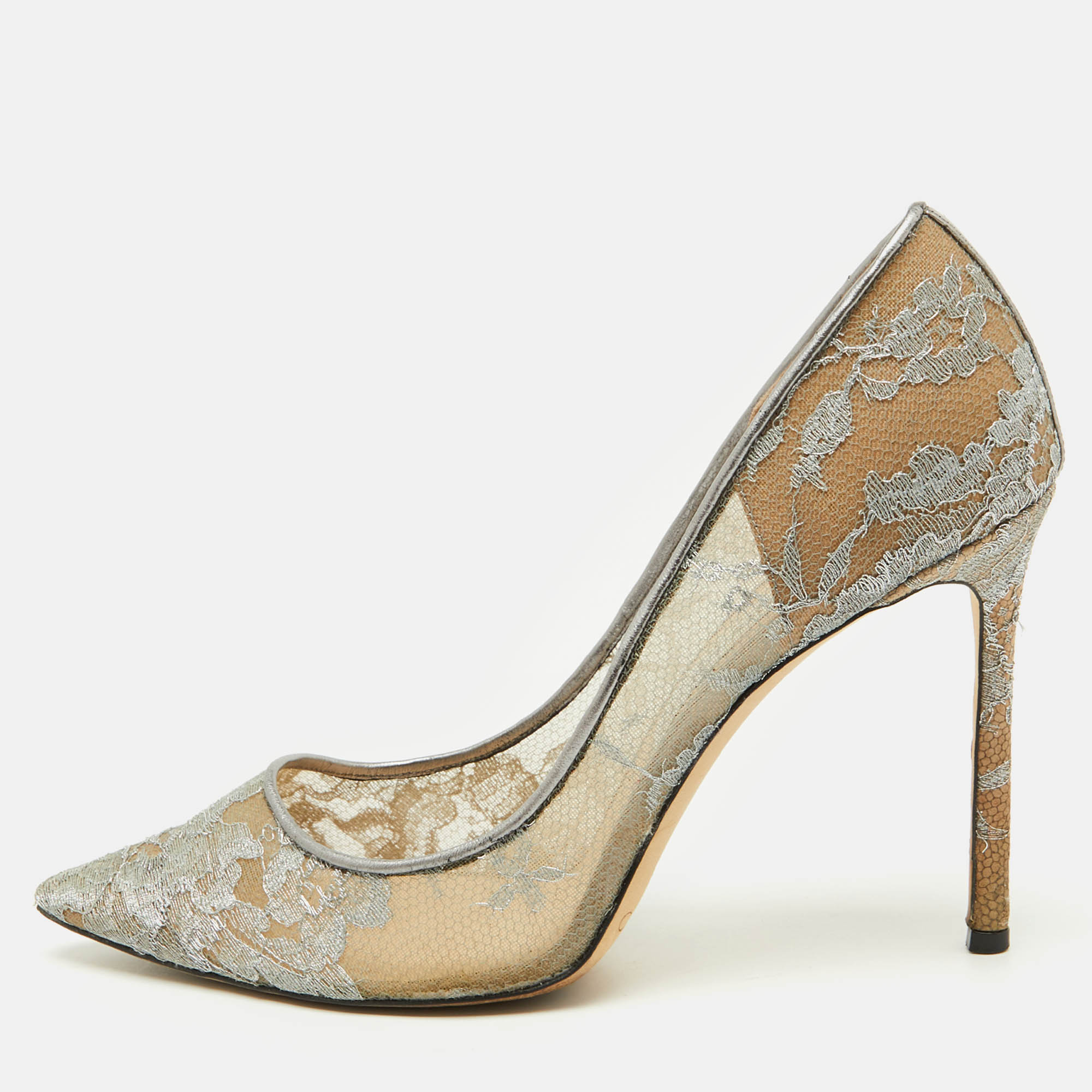 Jimmy Choo Grey Lace Love Pointed Toe Pumps Size 41
