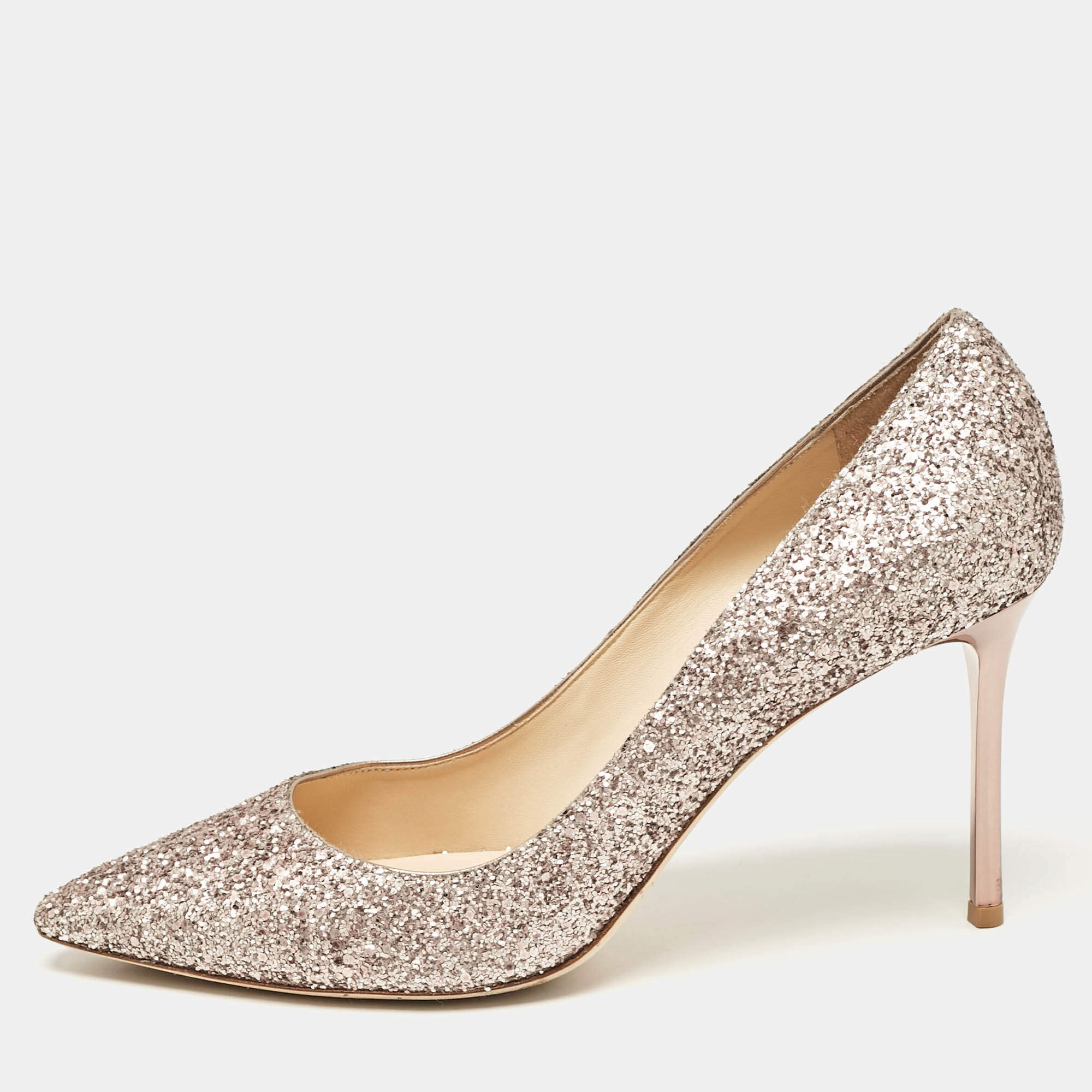 Pre Owned Jimmy Choo Rose Gold Glitter Romy Pumps Size 42
