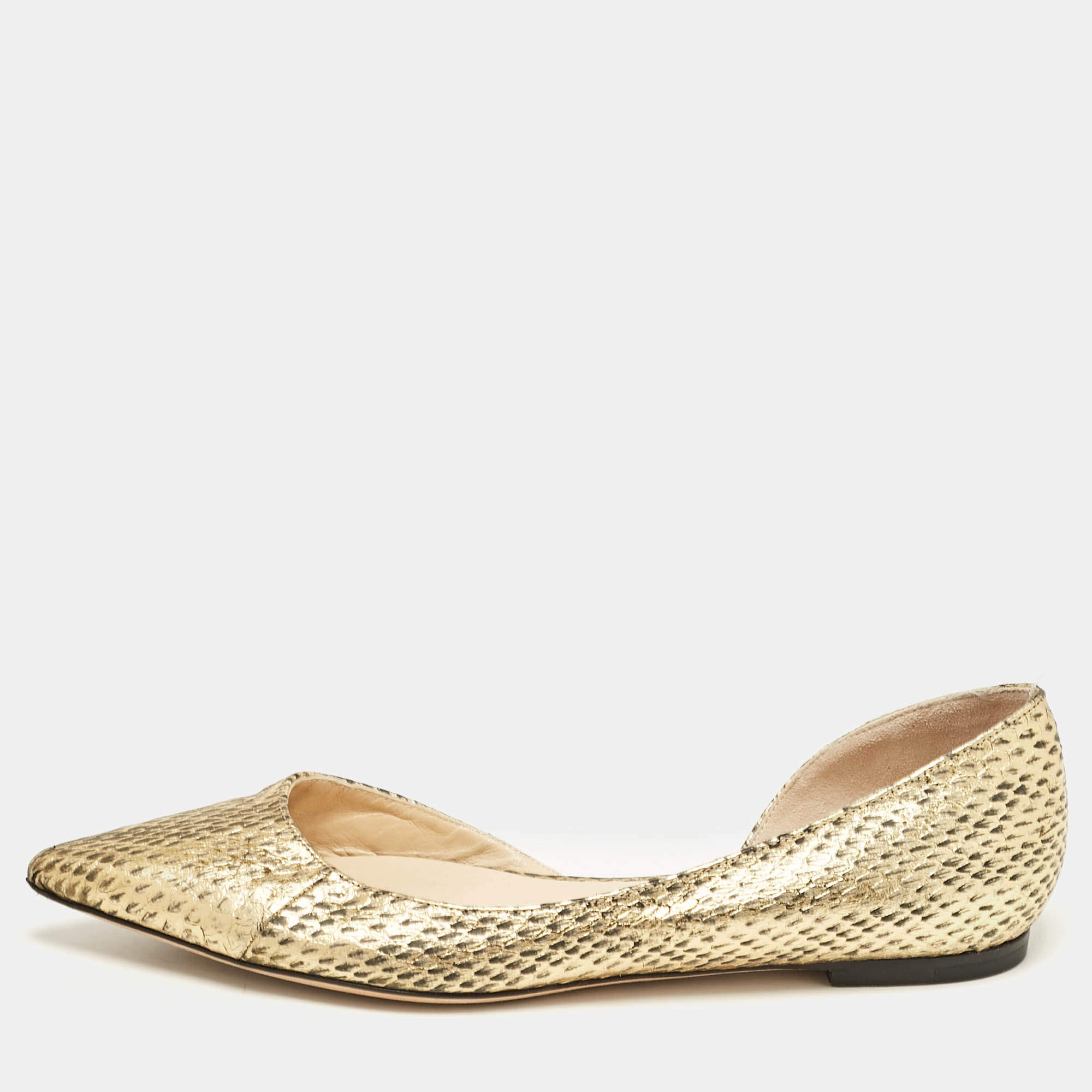 Jimmy Choo Gold/Black Snakeskin D'orsay Ballet Flats Size 36.5