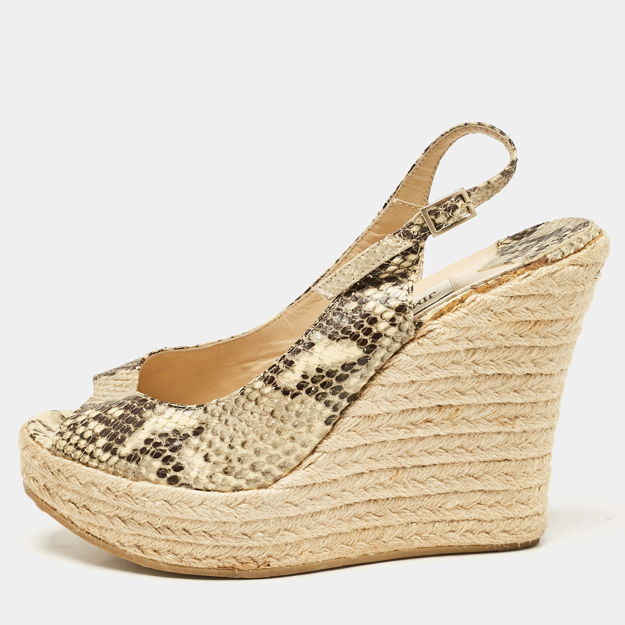 Jimmy Choo Two Tone Python Embossed Leather Polar Wedge Sandals Size 39