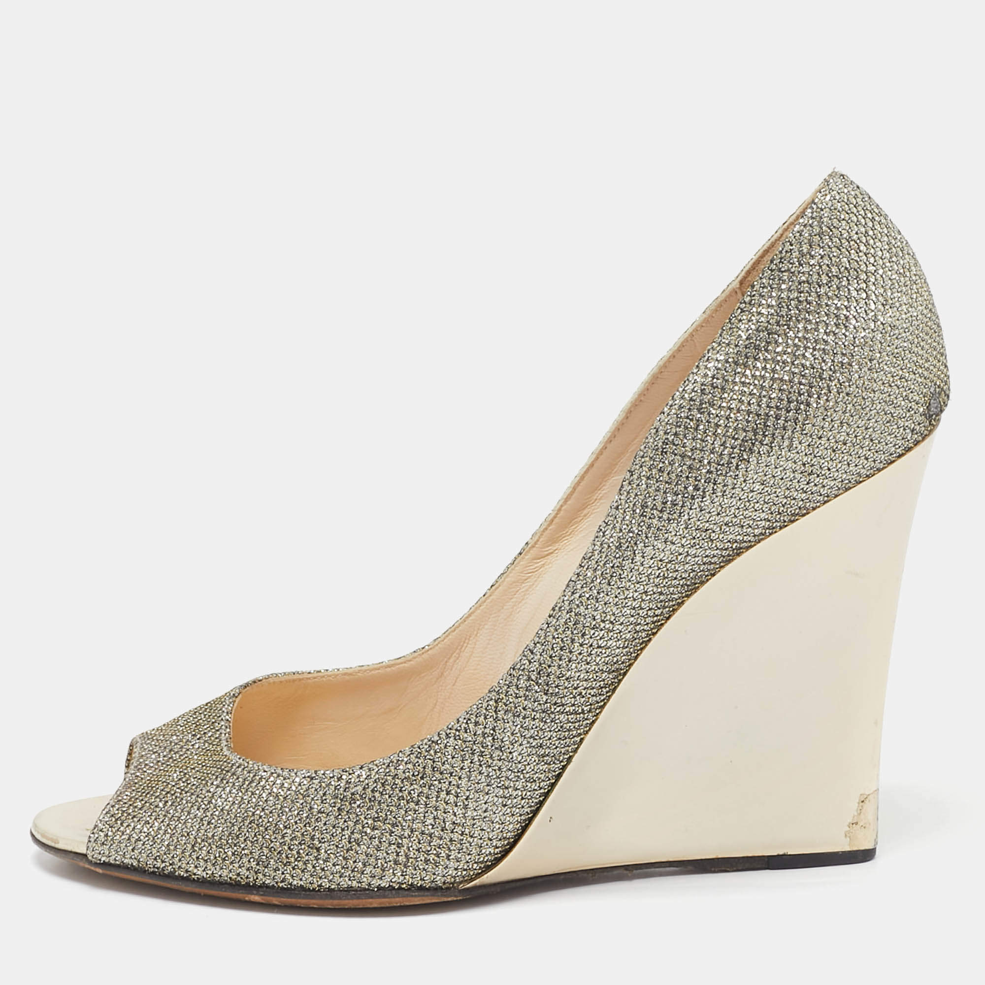 Jimmy Choo Metallic Glitter Baxen Wedge Pumps Size 39