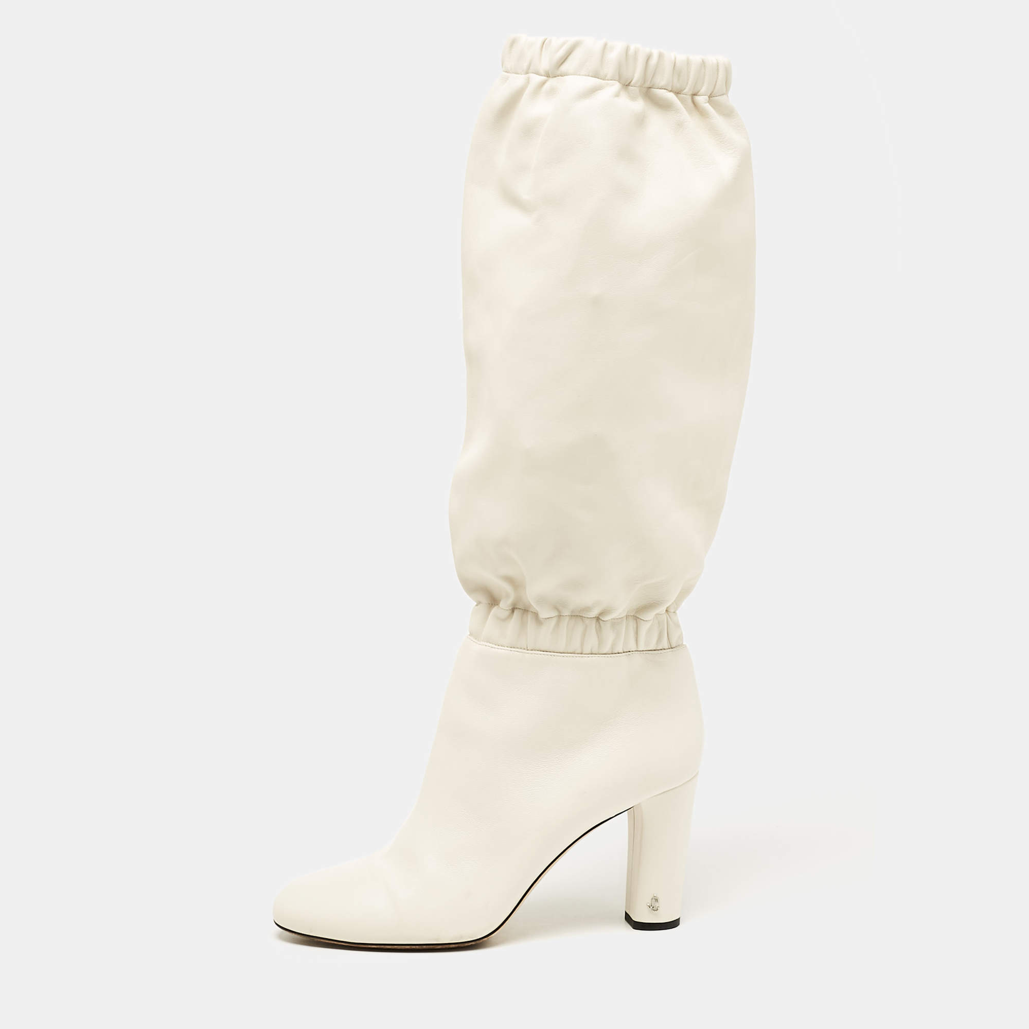 Jimmy Choo White Leather Maxyn Knee Length Boots Size 43