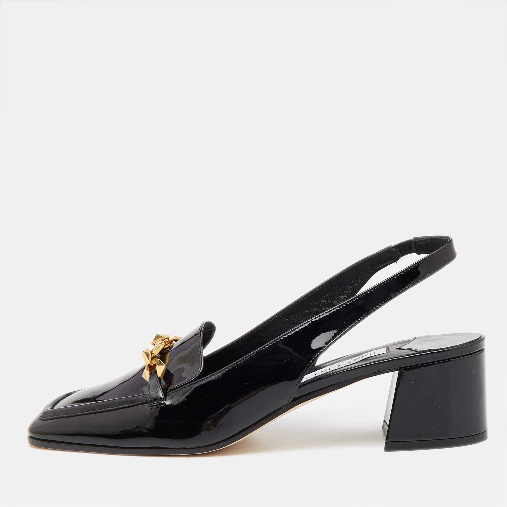 مملوكة مسبقًا Jimmy Choo Black Patent Leather Block Heel Pumps Size 43