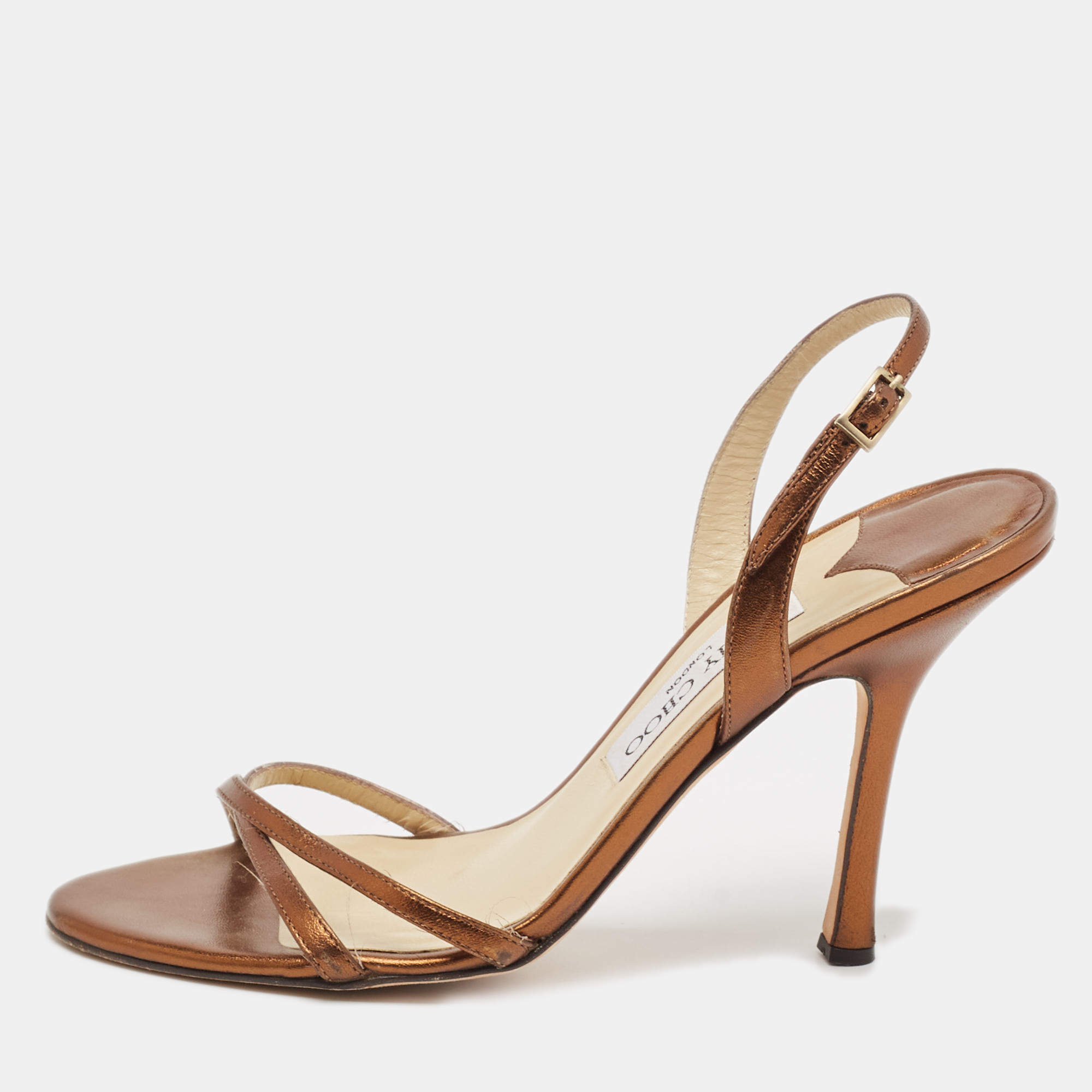 Jimmy Choo Bronze Leather Jag Slingback Sandals Size 38