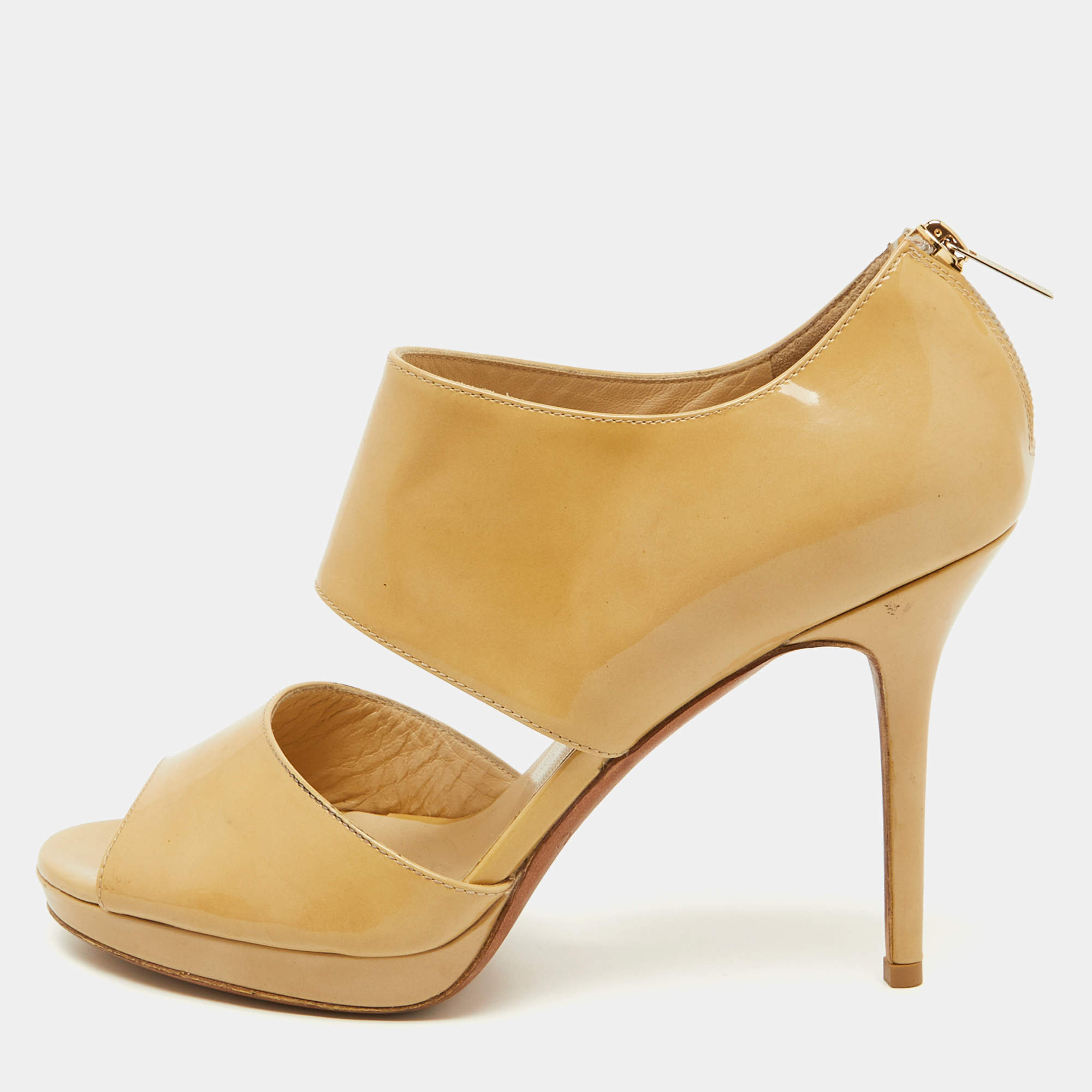Jimmy Choo Beige Patent Leather Open Toe Pumps Size 40