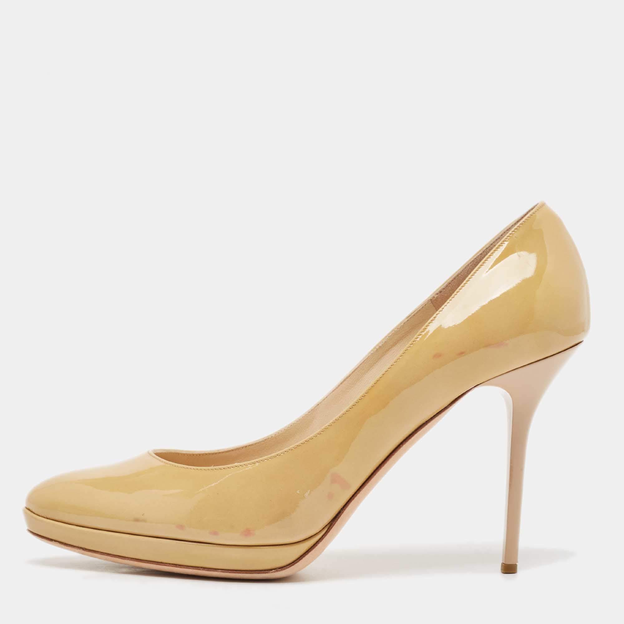 Jimmy Choo Beige Patent Leather Platform Pumps Size 38.5