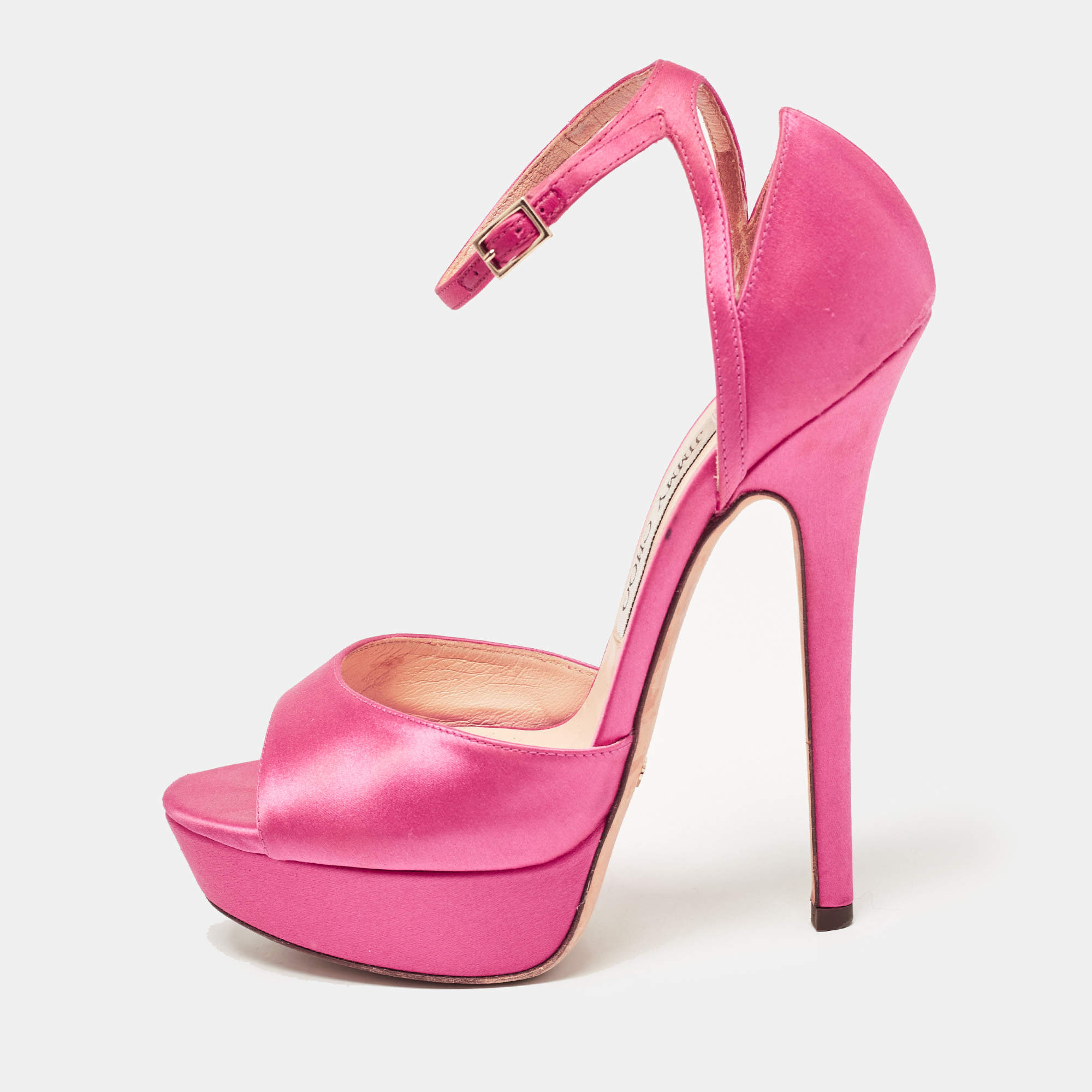Jimmy Choo Pink Satin Ankle Strap Platform Sandals Size 37.5