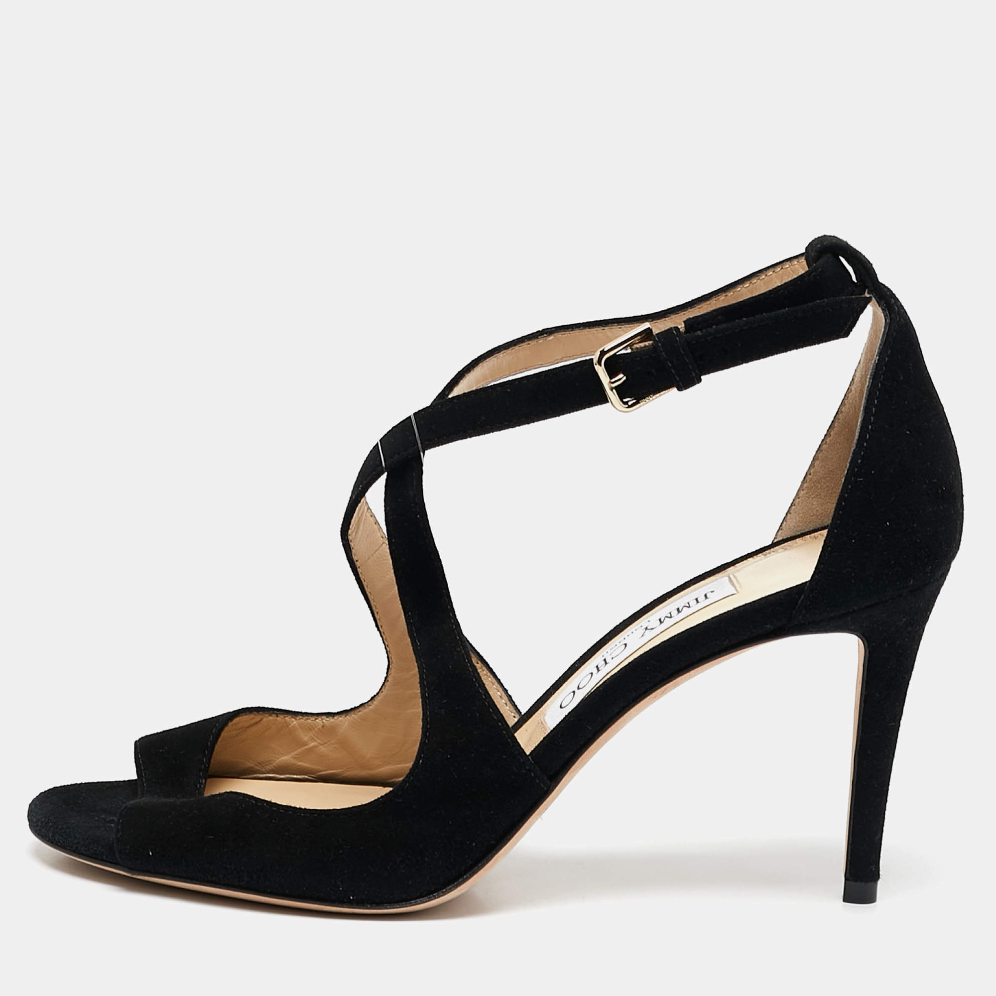 مملوكة مسبقًا Jimmy Choo Black Suede Emily Sandals Size 37.5