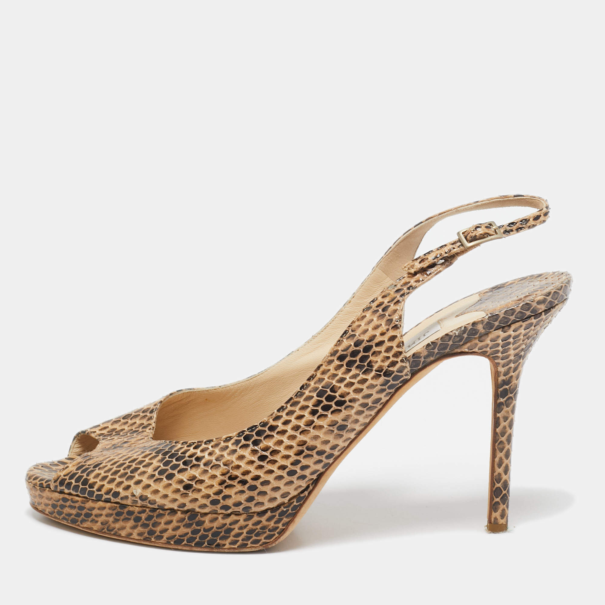Jimmy Choo Two  Tone Python Leather Peep Toe Platform Nova Slingback Sandals Size 38.5