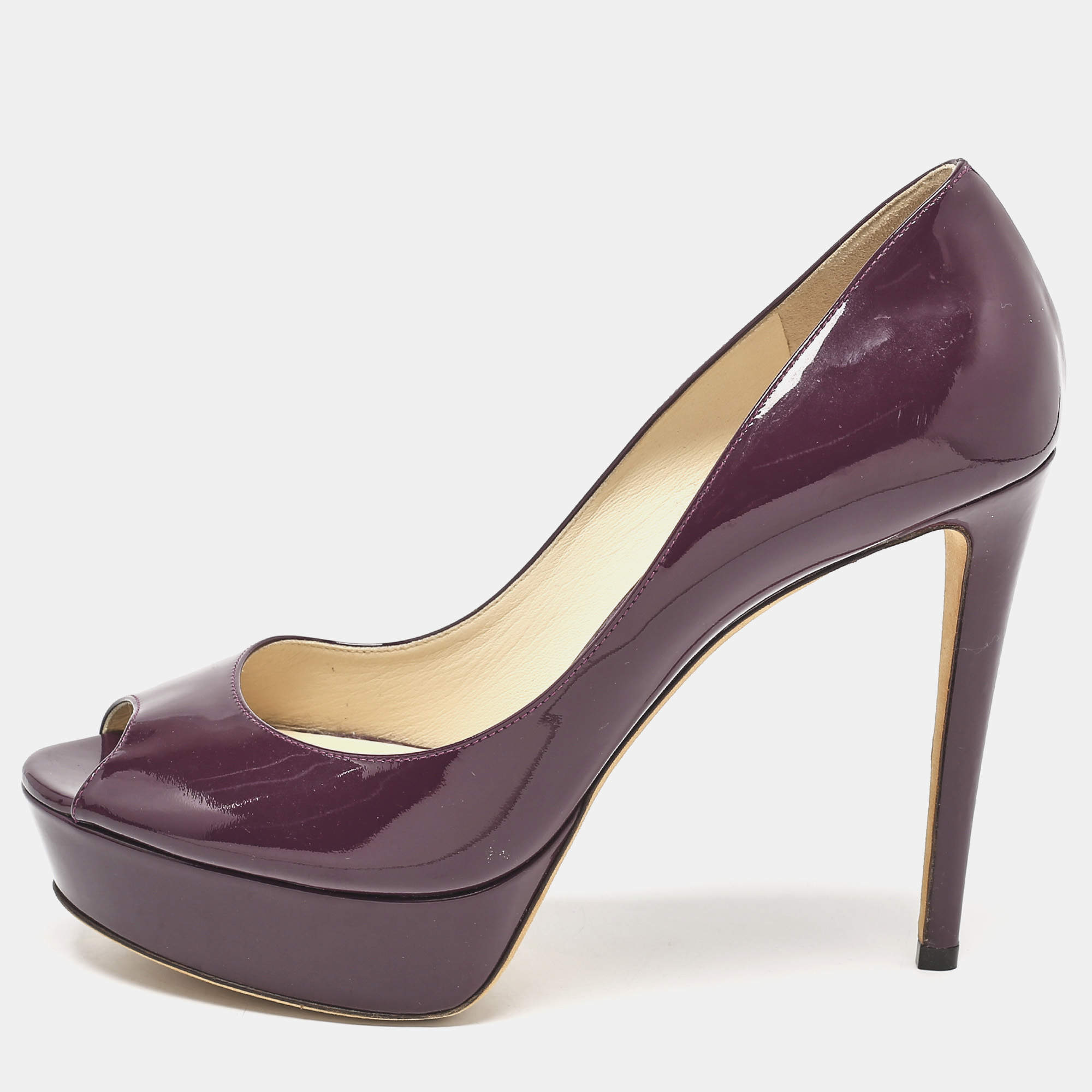 Pre Owned Jimmy Choo Purple Patent Leather Crown Pumps Size 40.5