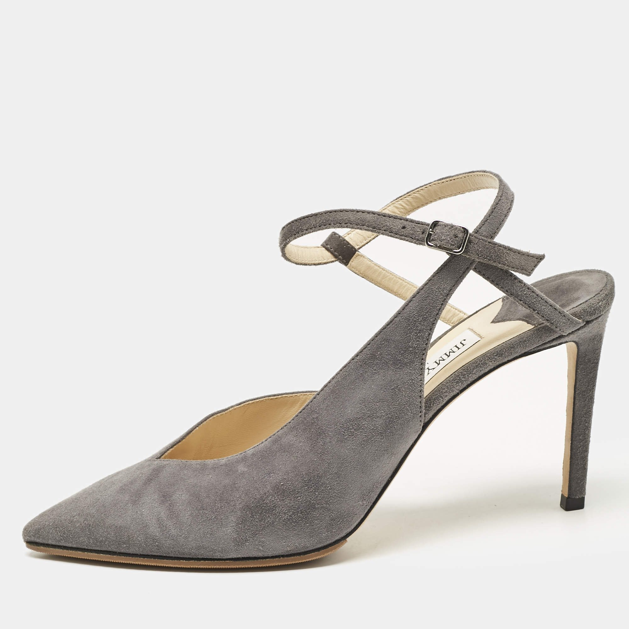 Jimmy Choo Grey Suede Sakeya 85 Slingback Pumps Size 39
