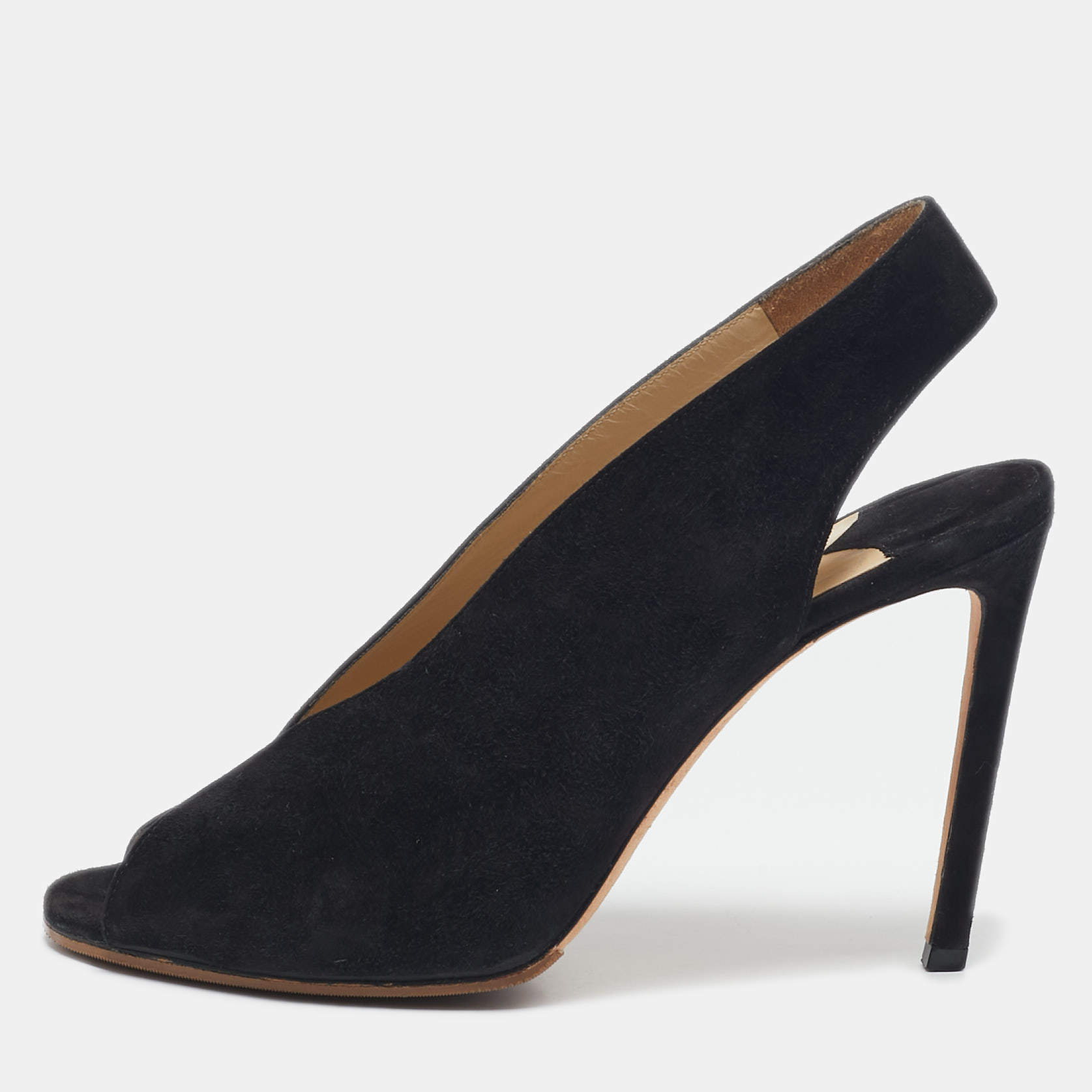 Jimmy Choo Black Suede Peep Toe Slingback Pumps Size 39