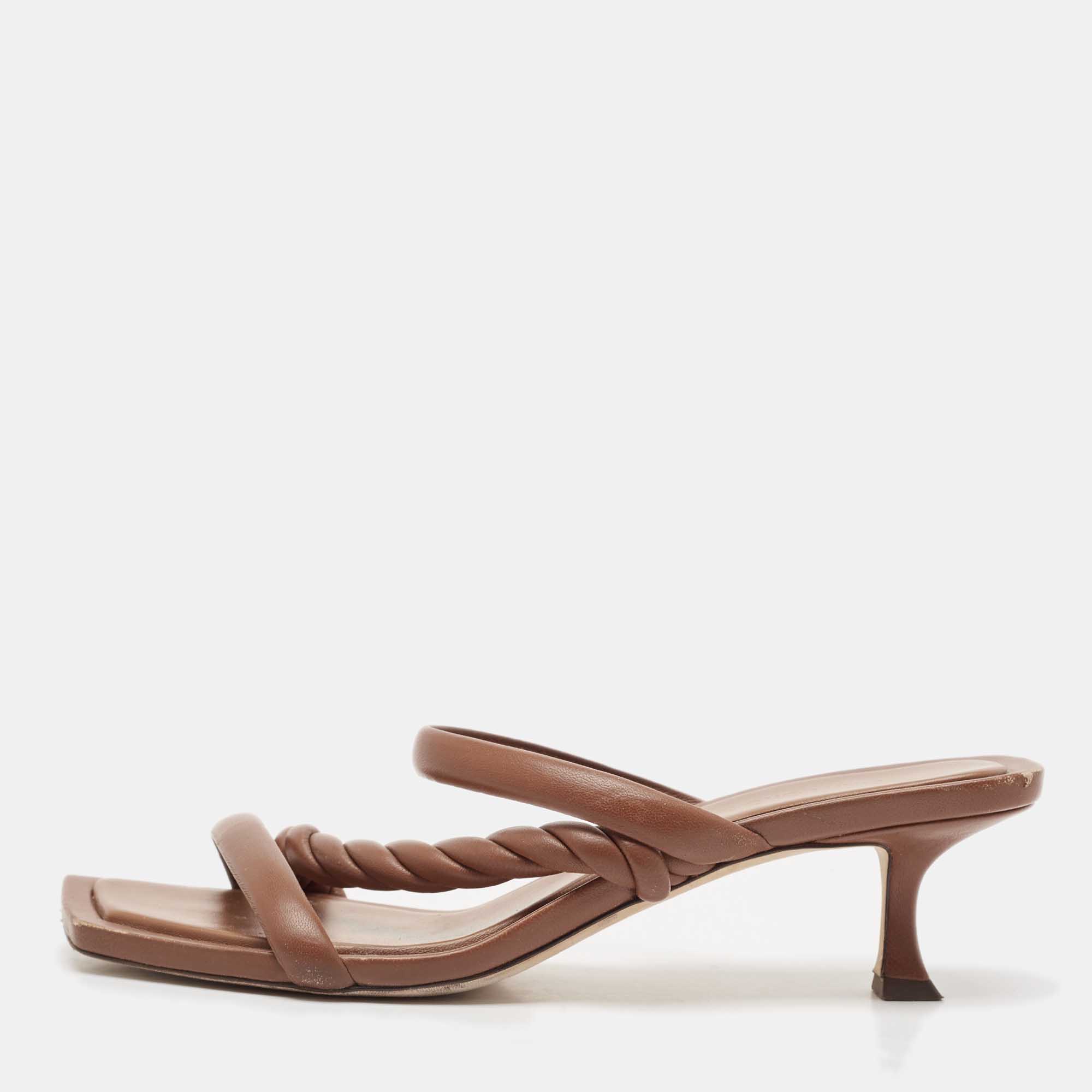 Jimmy Choo Brown Leather Diosa Braided Slide Sandals Size 42