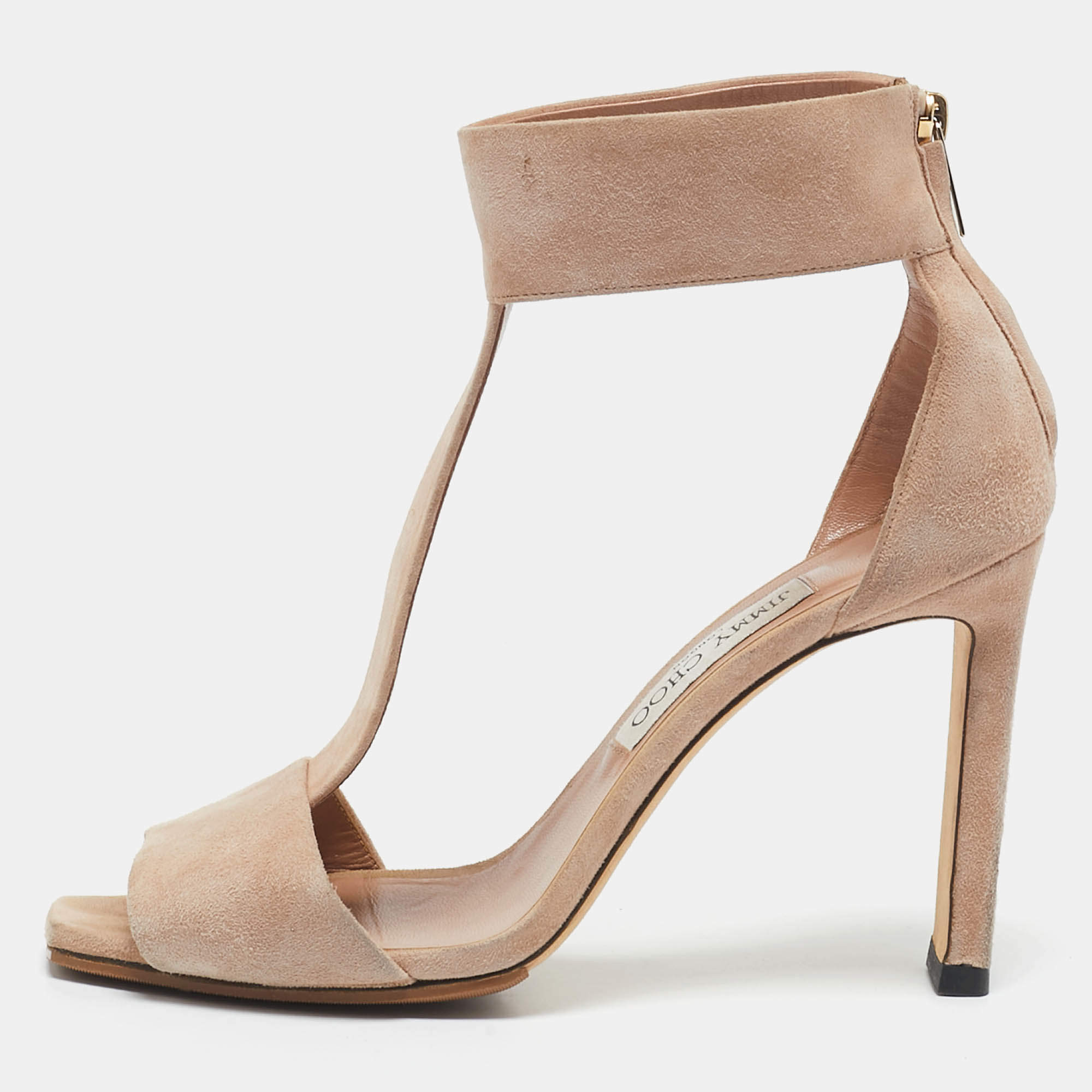 Jimmy Choo Beige Suede T Strap Sandals Size 39