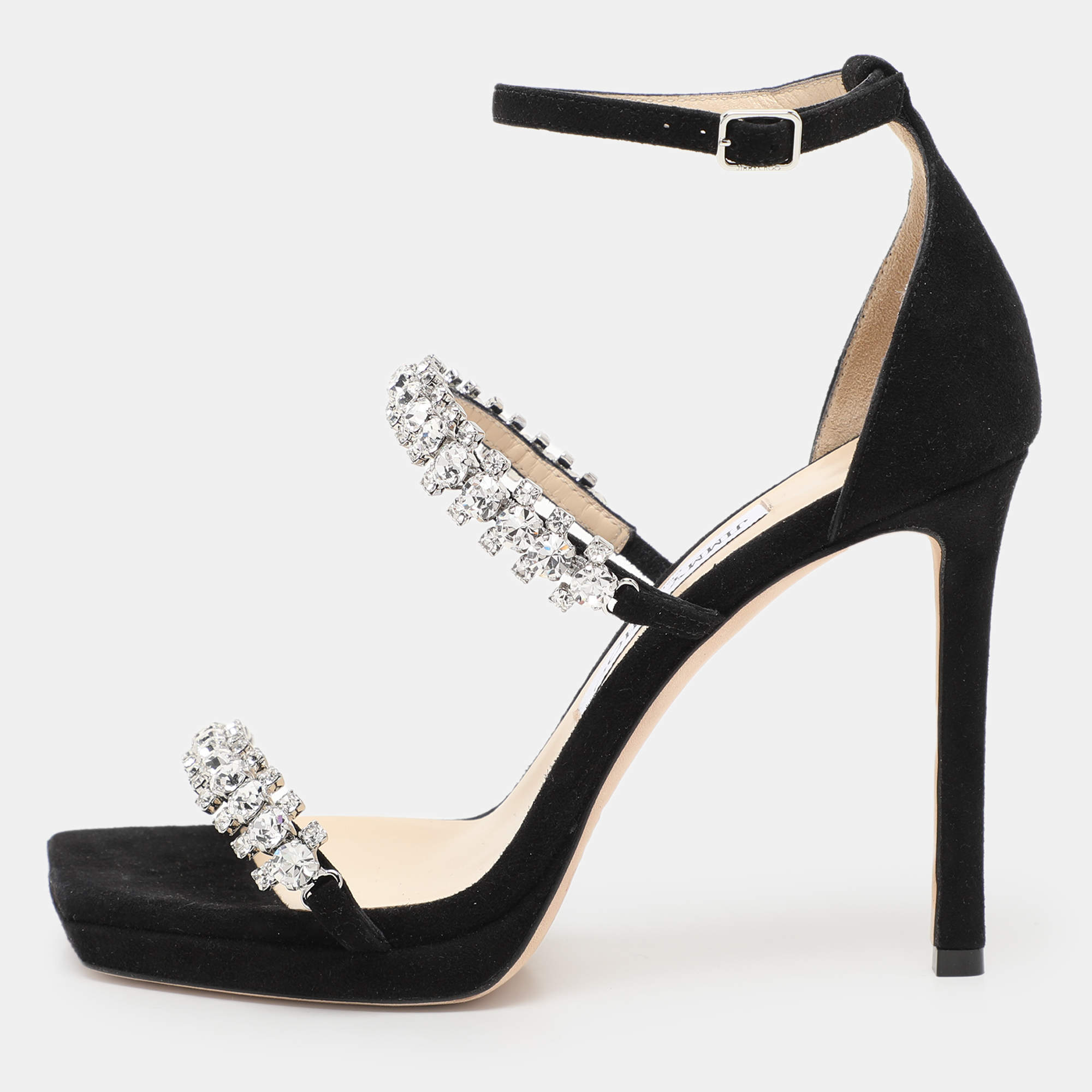 Jimmy Choo Black Suede Bing Ankle Strap Sandals Size 36