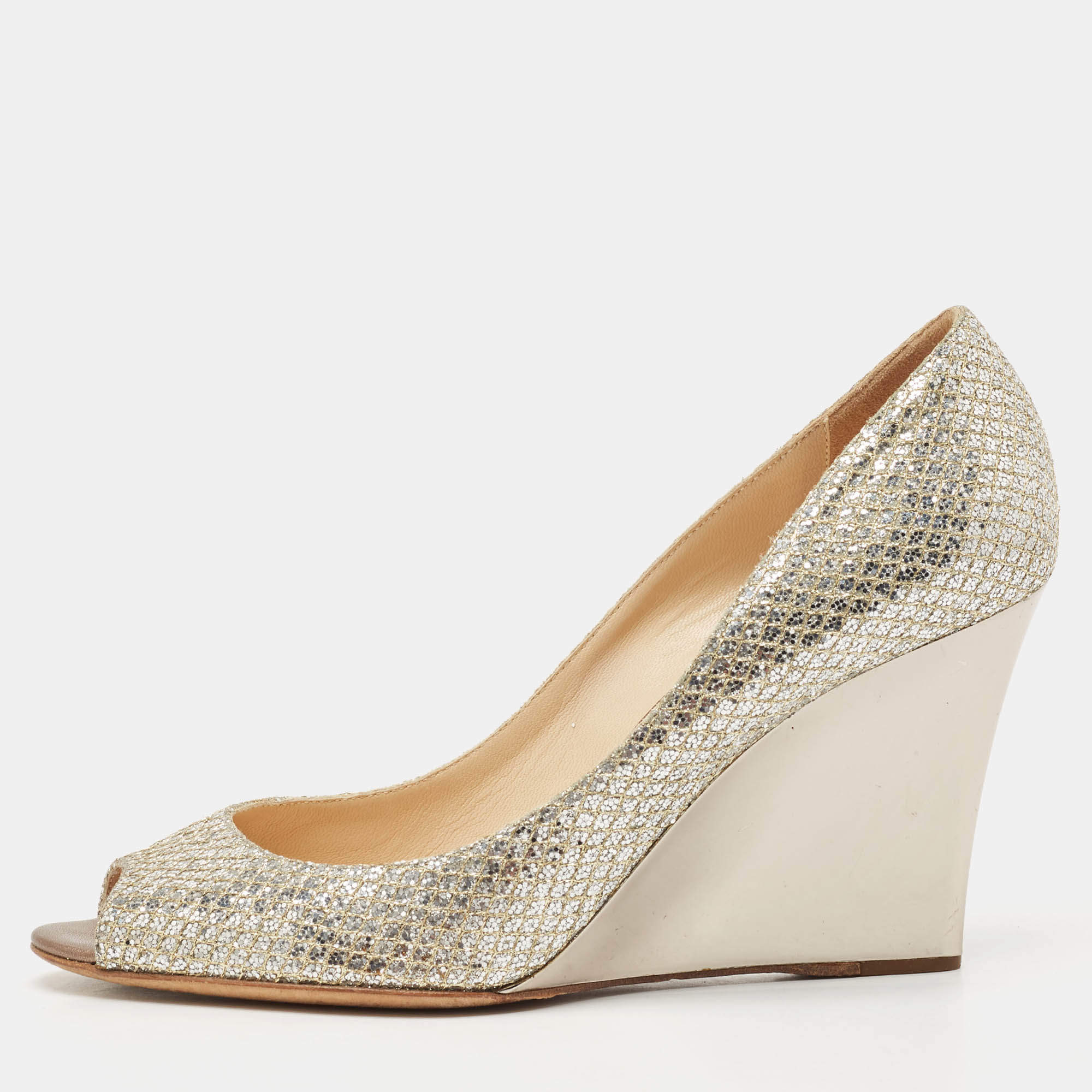 Jimmy Choo Metallic Glitter Baxen Wedge Pumps Size 39