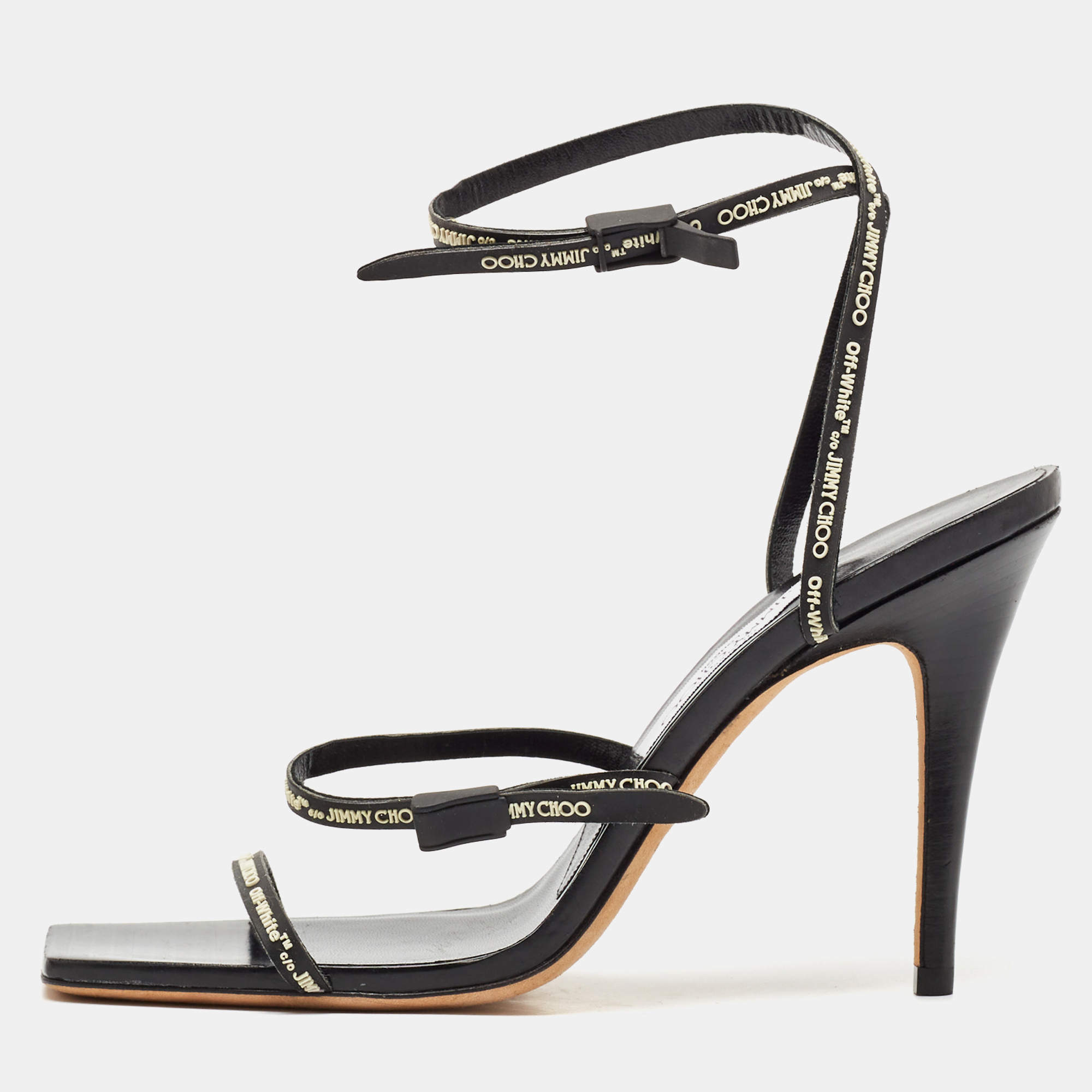 Pre Owned Jimmy Choo Black Leather Ankle Strap Sandals Size 39