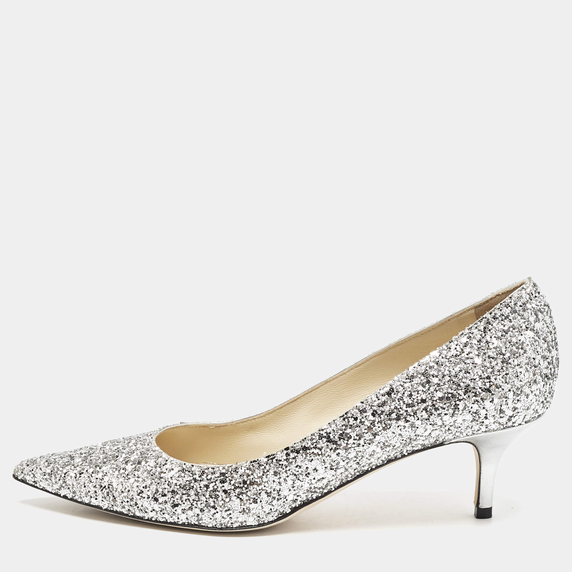 Jimmy Choo Silver Glitter Aza Pumps Size 40