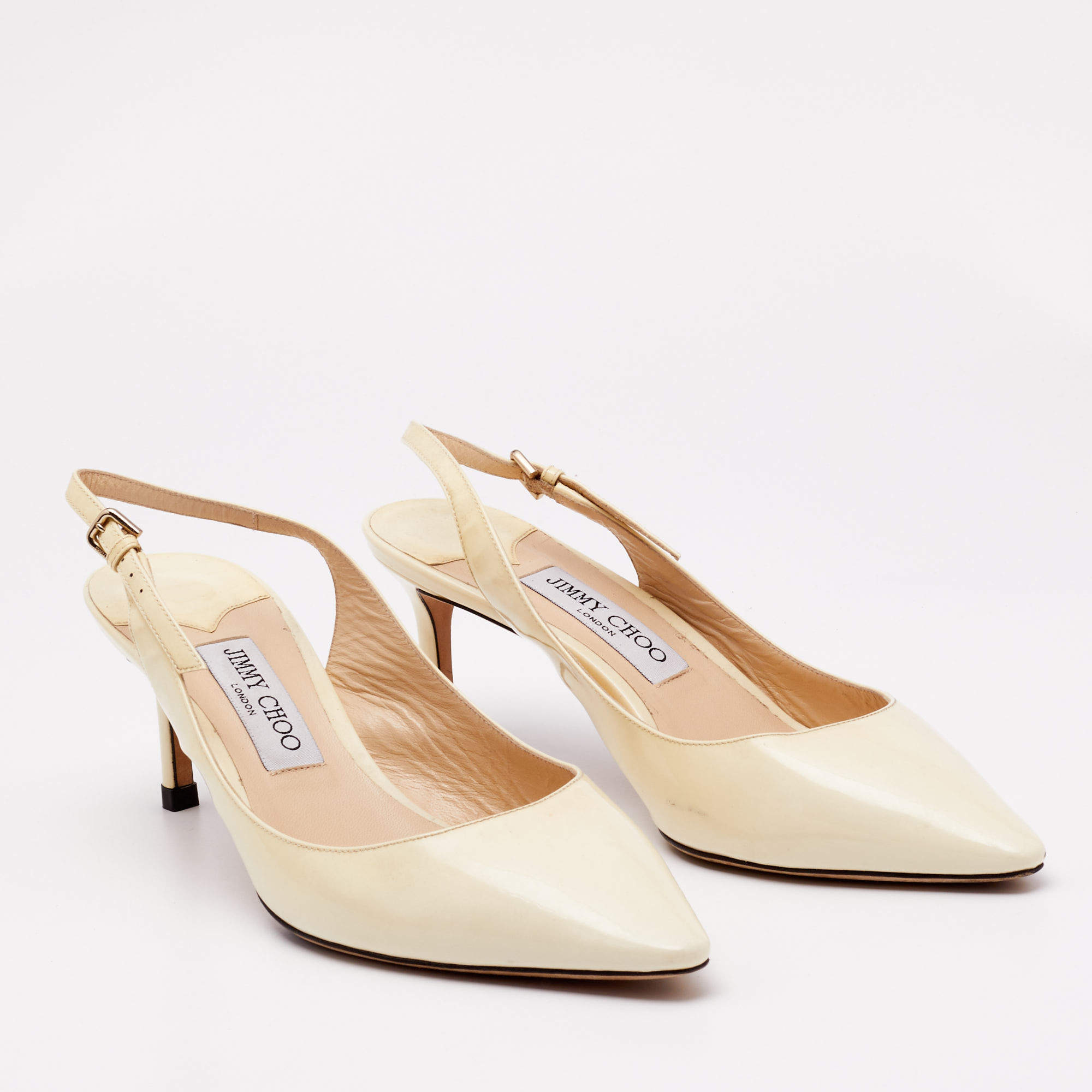 Pre Owned Jimmy Choo Cream Patent Leather Erin Slingback Pumps Size 39.5