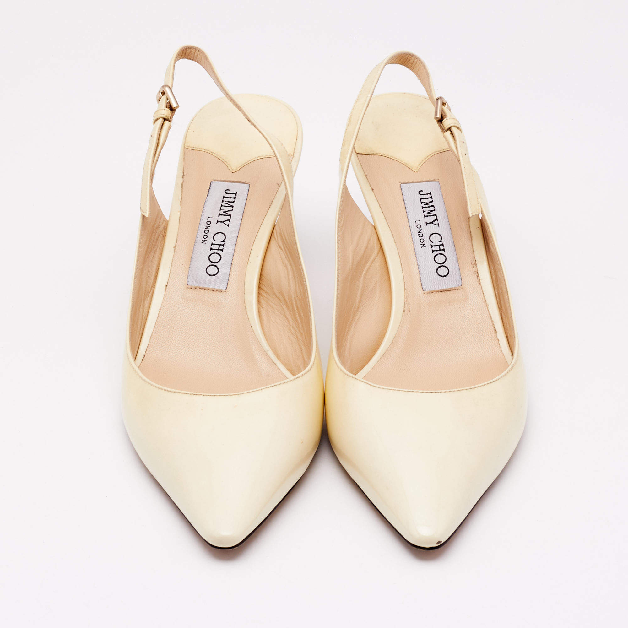 Pre Owned Jimmy Choo Cream Patent Leather Erin Slingback Pumps Size 39.5