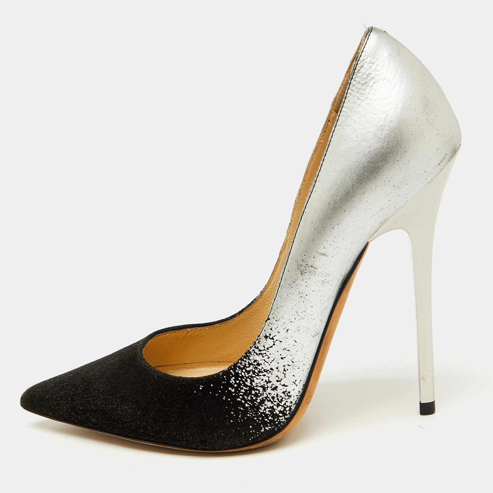 Jimmy Choo Black/Silver Suede and Leather Anouk Pumps Size 35.5