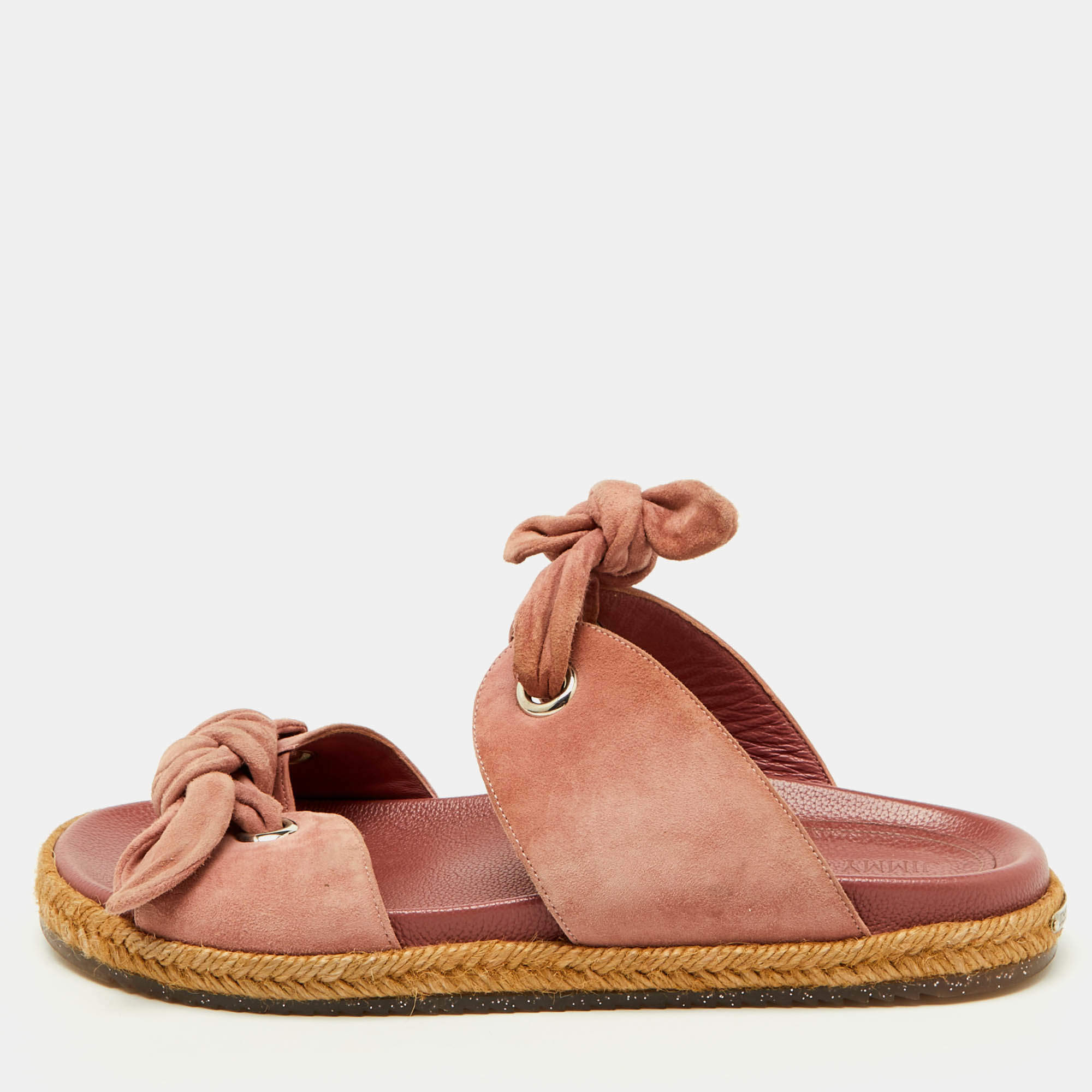 Jimmy Choo Pink Suede Bow Flat Slides Size 38