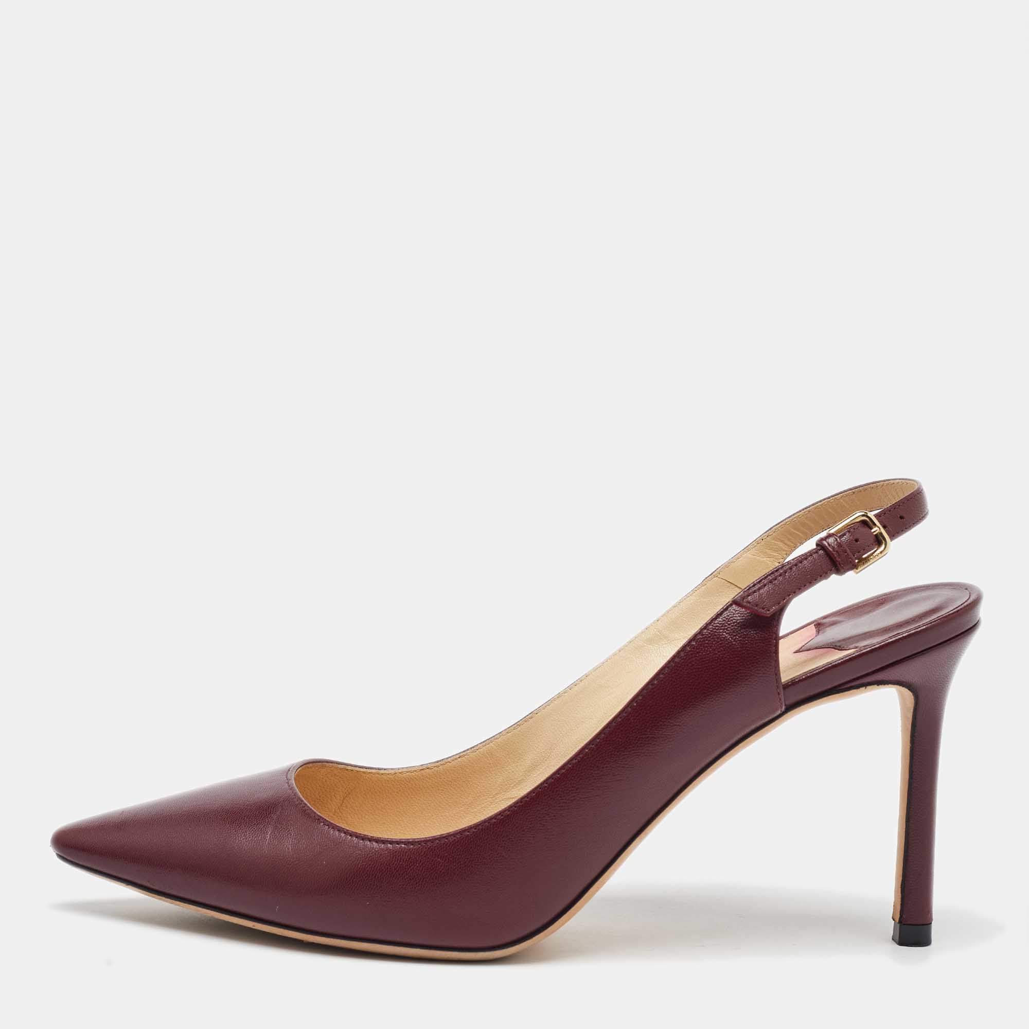 Pre Owned Jimmy Choo Burgundy Leather Slingback Pumps Size 38.5