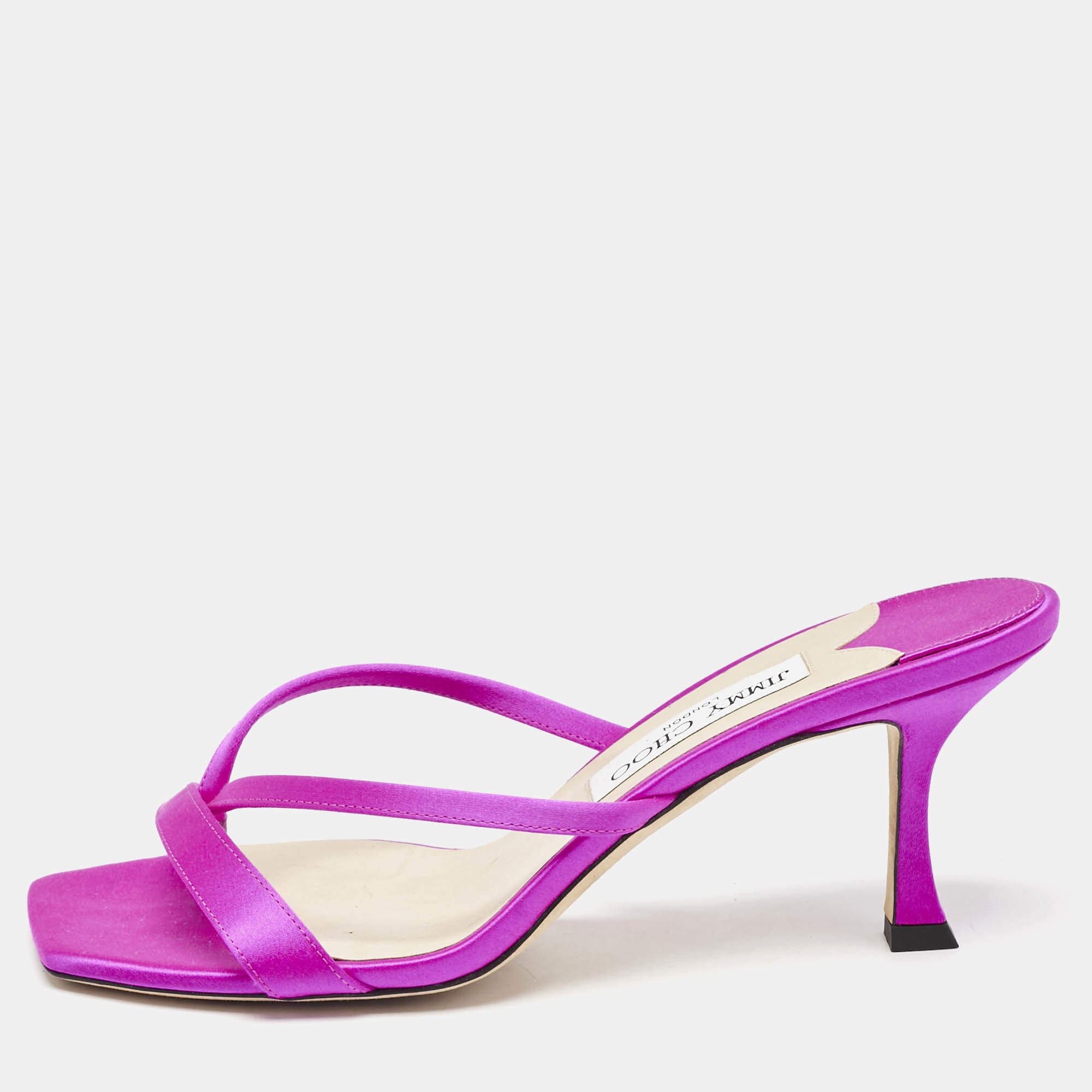 Jimmy Choo Pink Satin Maelie Thong Sandals Size 39.5