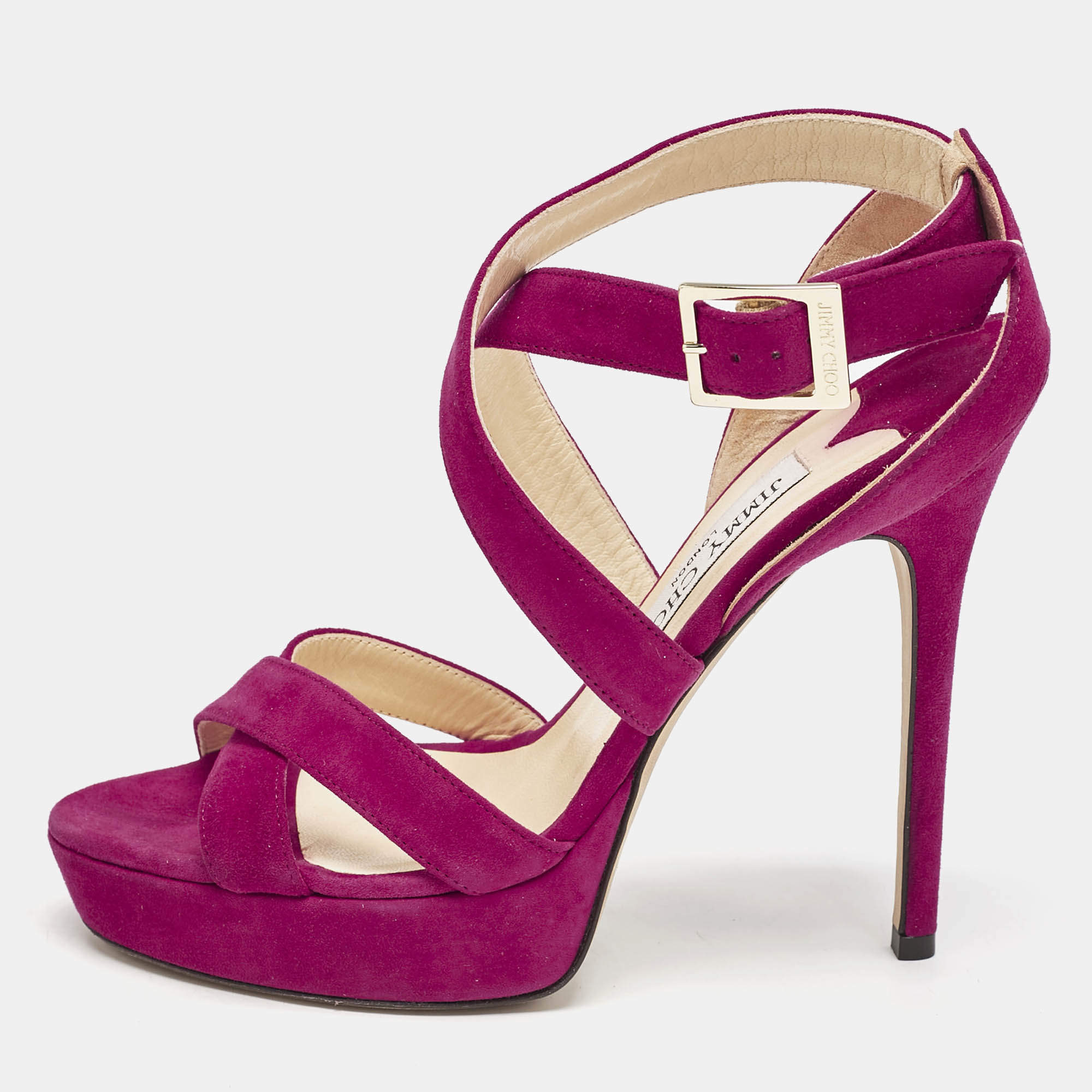 Jimmy Choo Fuchsia Suede Vamp Platform Sandals Size 37