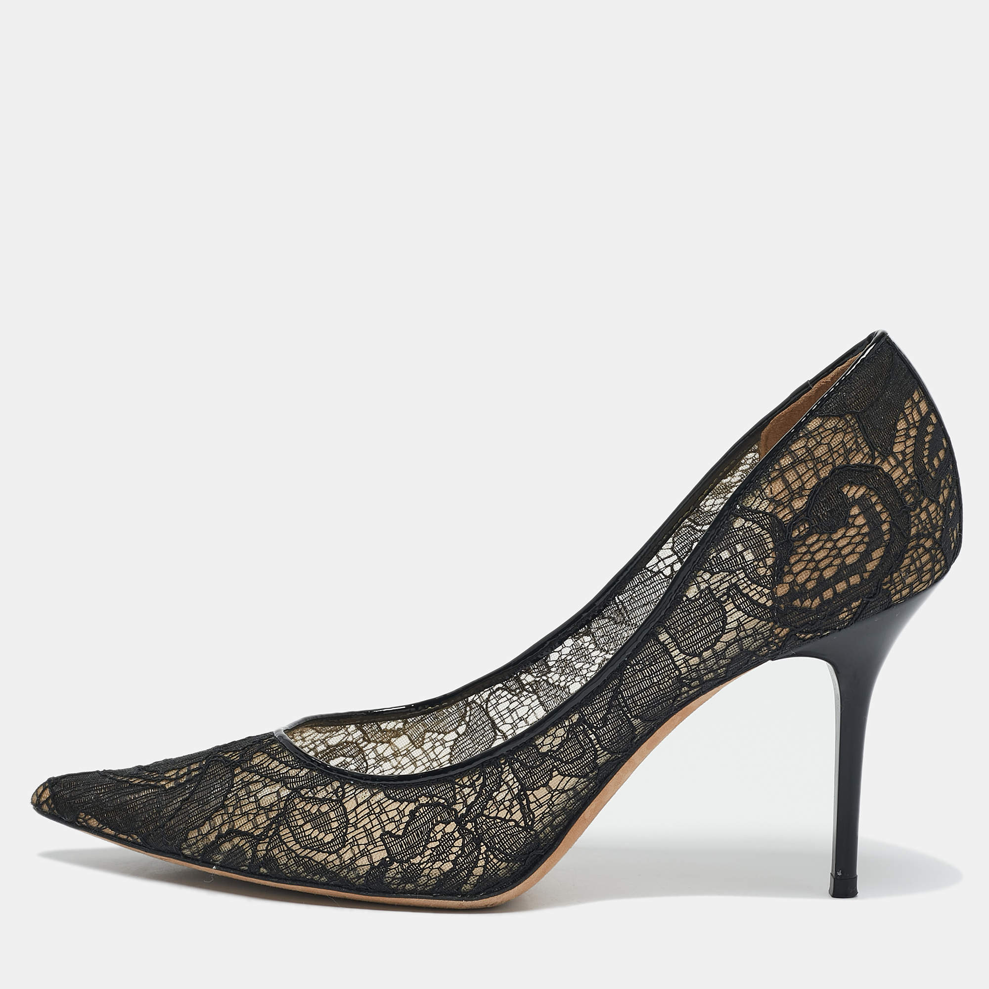 Jimmy Choo Black Lace Love Pointed Toe Pumps Size 37.5