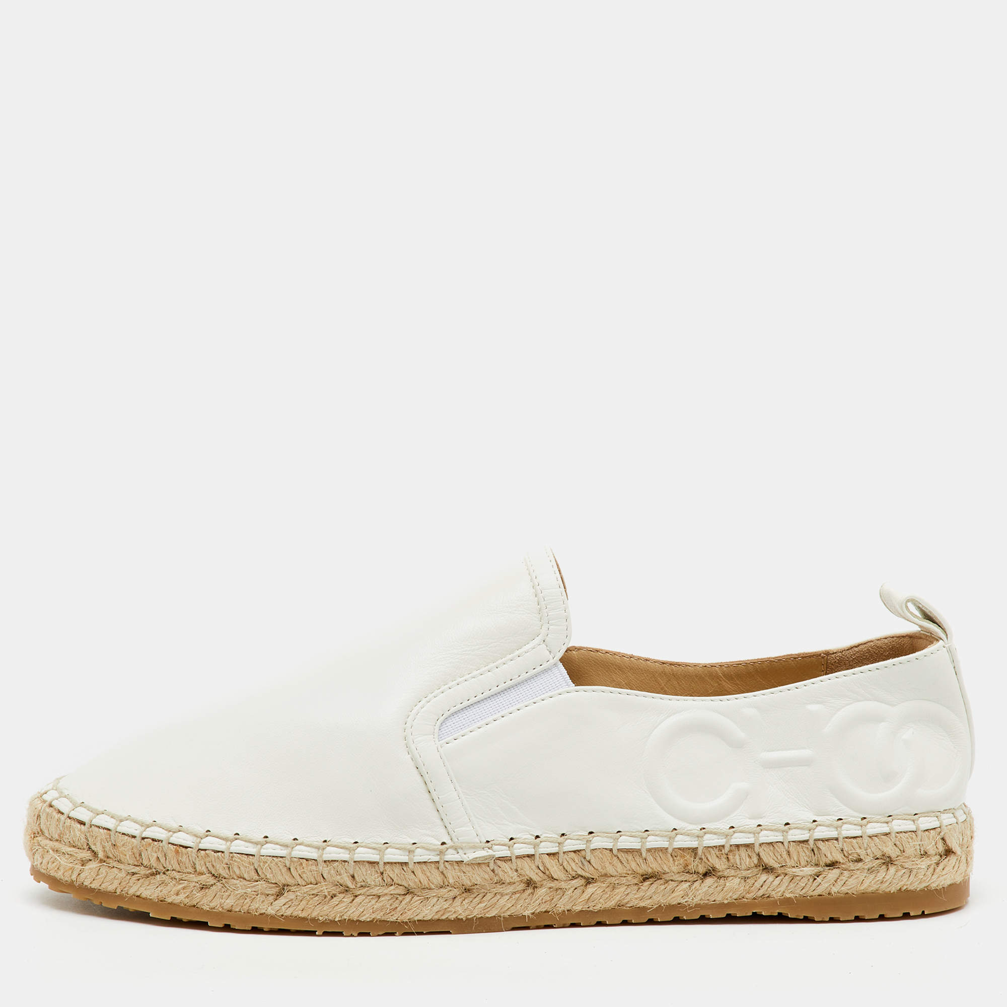 Jimmy Choo Off White Leather Dawn Espadrille Slip On Sneakers Size 38