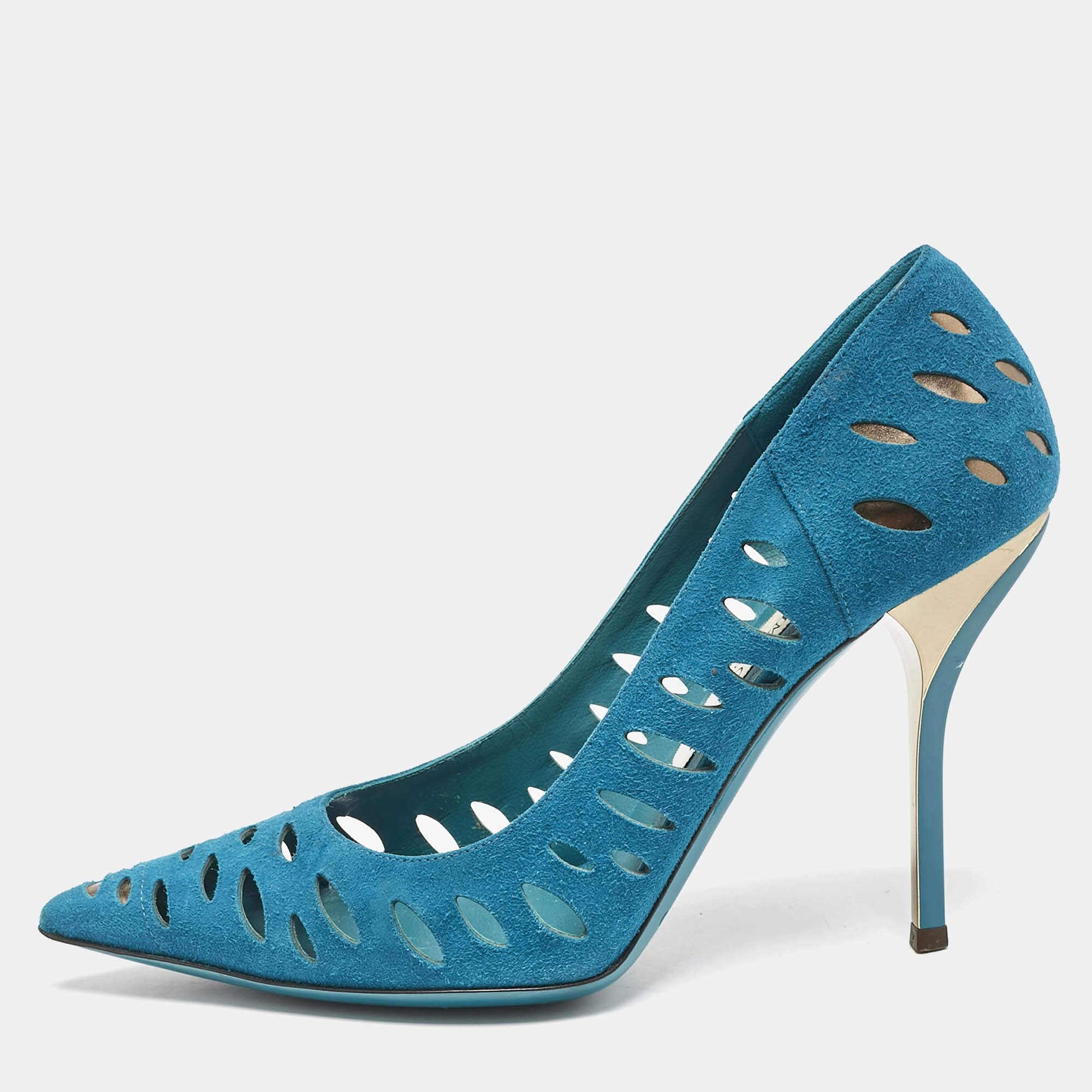 Jimmy Choo Blue Suede Ziri Cutout Pumps Size 38