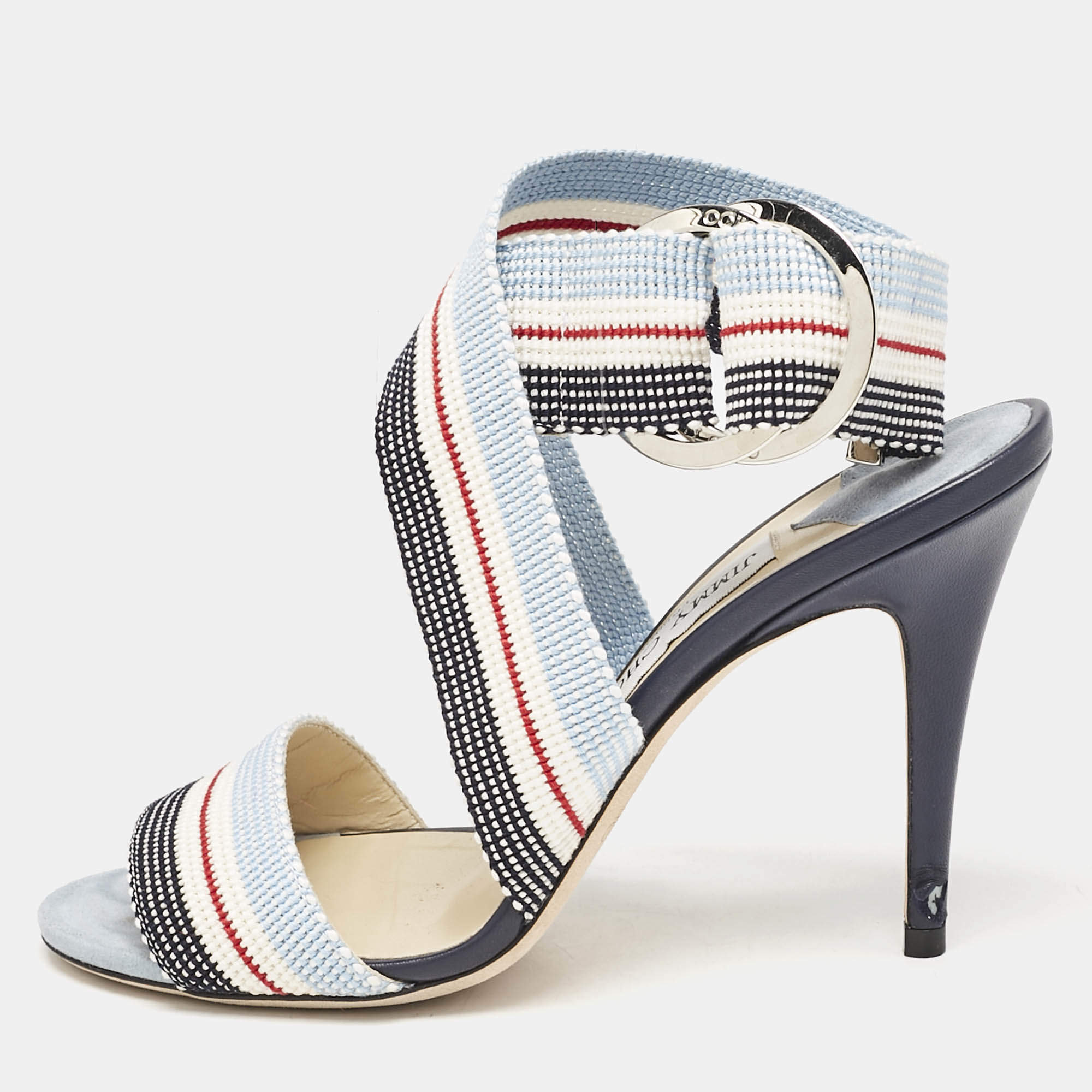 Jimmy Choo Multicolor Canvas Bailey Ankle Wrap Sandals Size 37