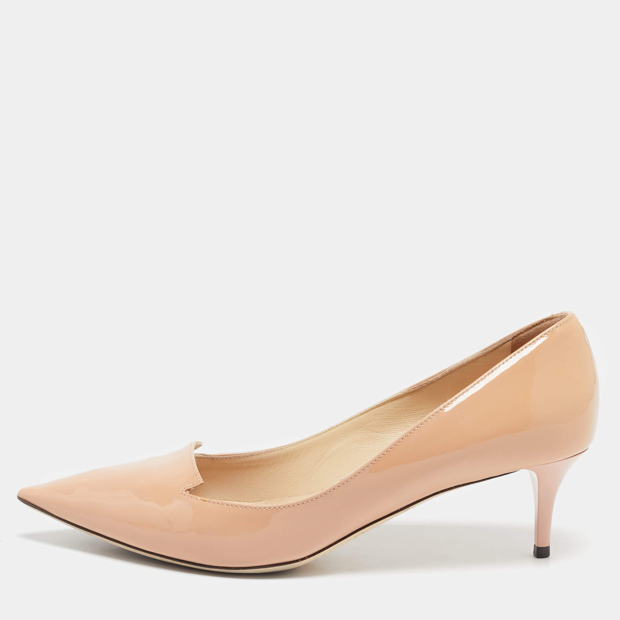 Jimmy Choo Beige Patent Leather Allure Pointed Toe Pumps Size 36.5
