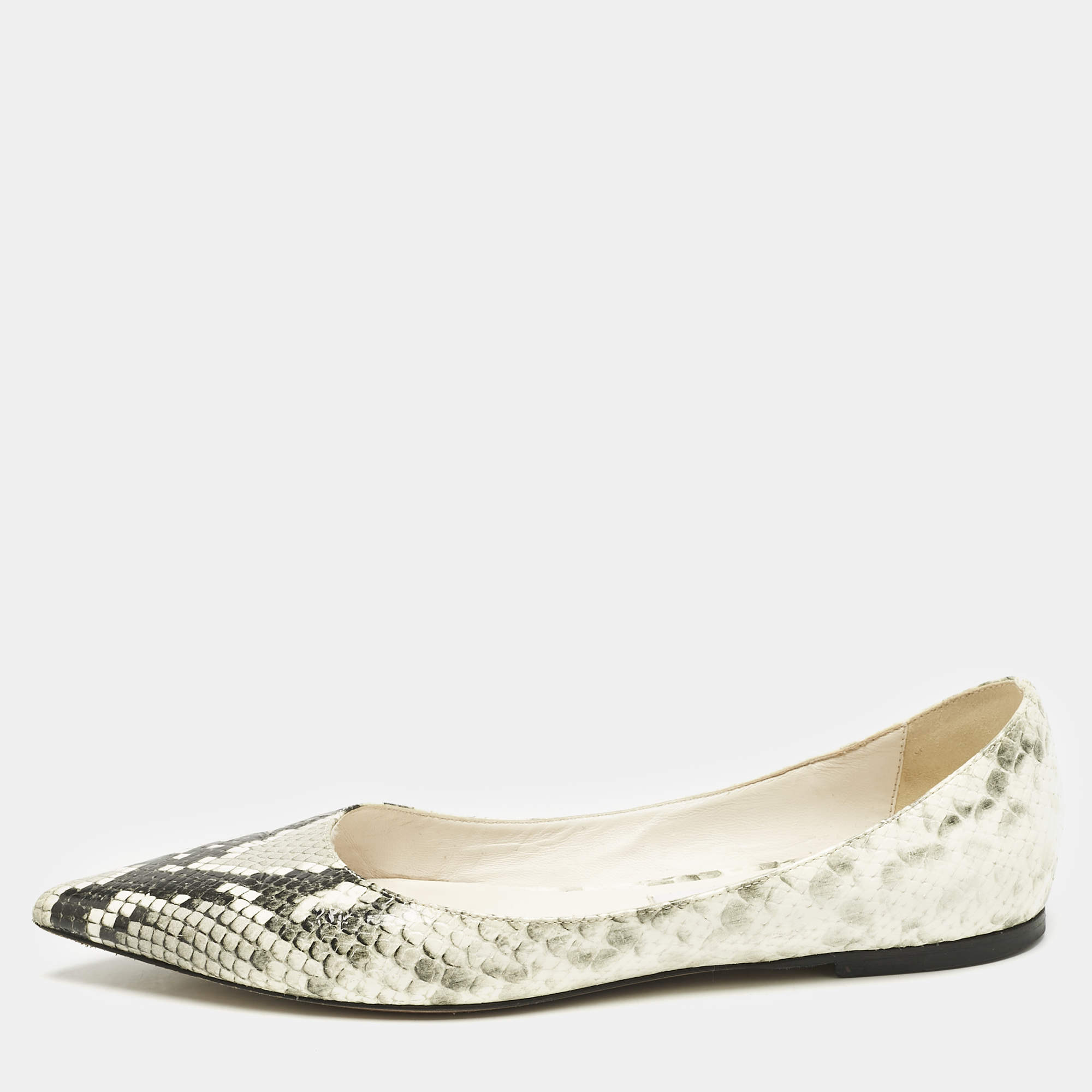 Jimmy Choo Grey/White Python Embossed Leather Romy Ballet Flats Size 39.5