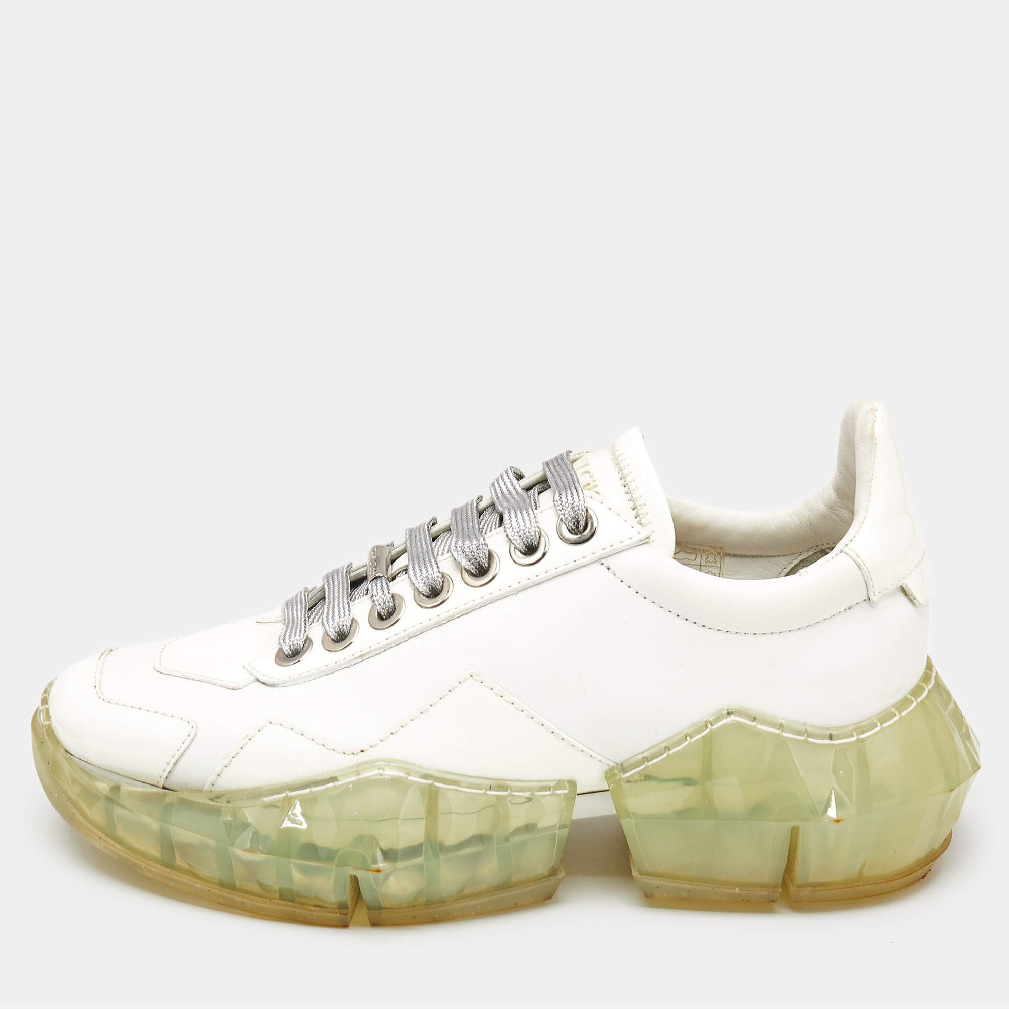 Jimmy Choo White Leather Diamond Low Top Sneakers Size 37