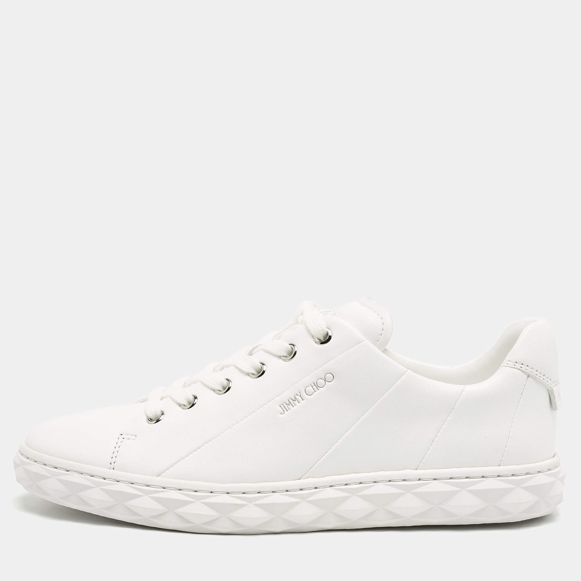 Jimmy Choo White Leather Diamond Light Low Top Sneakers Size 38