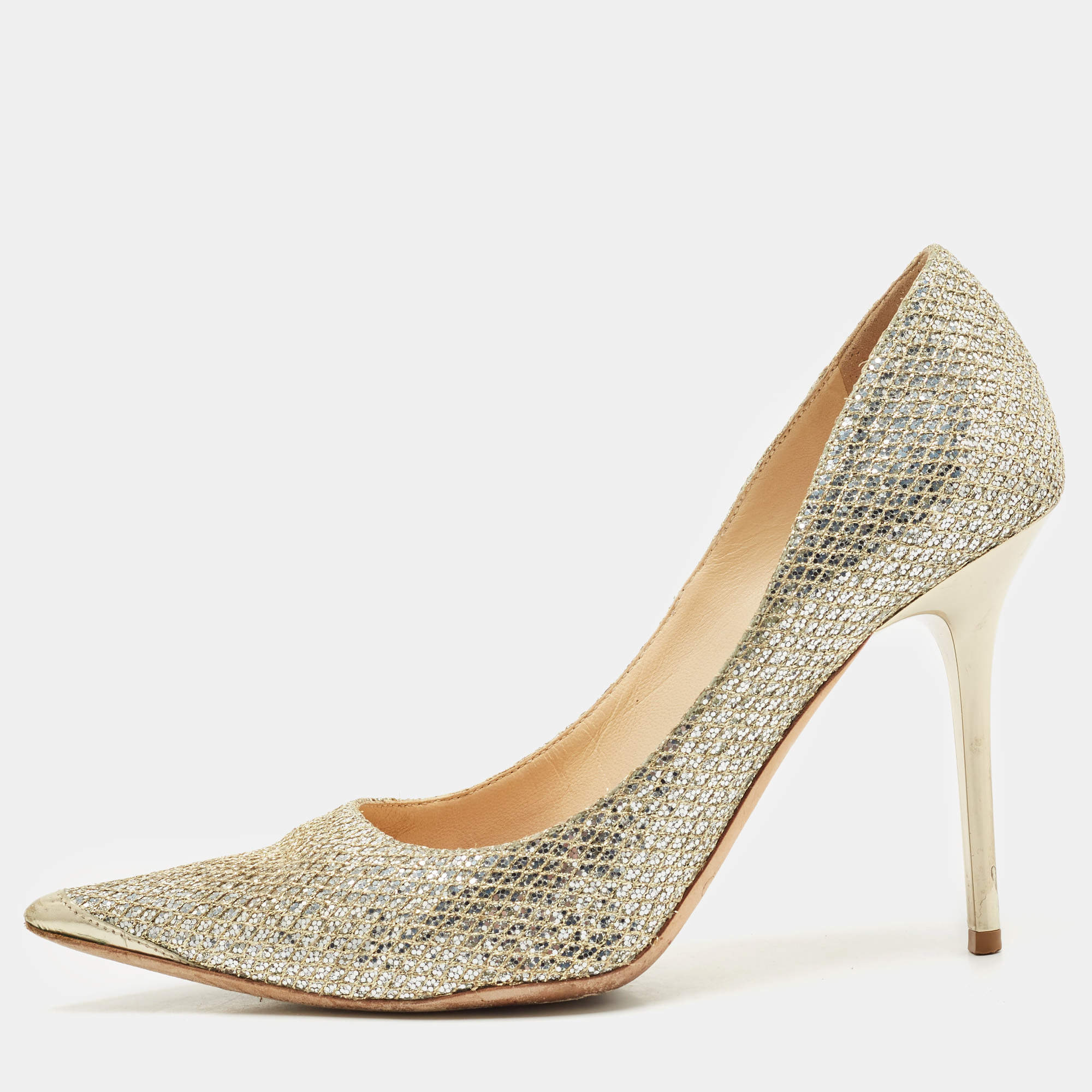 Pre Owned Jimmy Choo Gold Glitter Abel Pumps Size 37