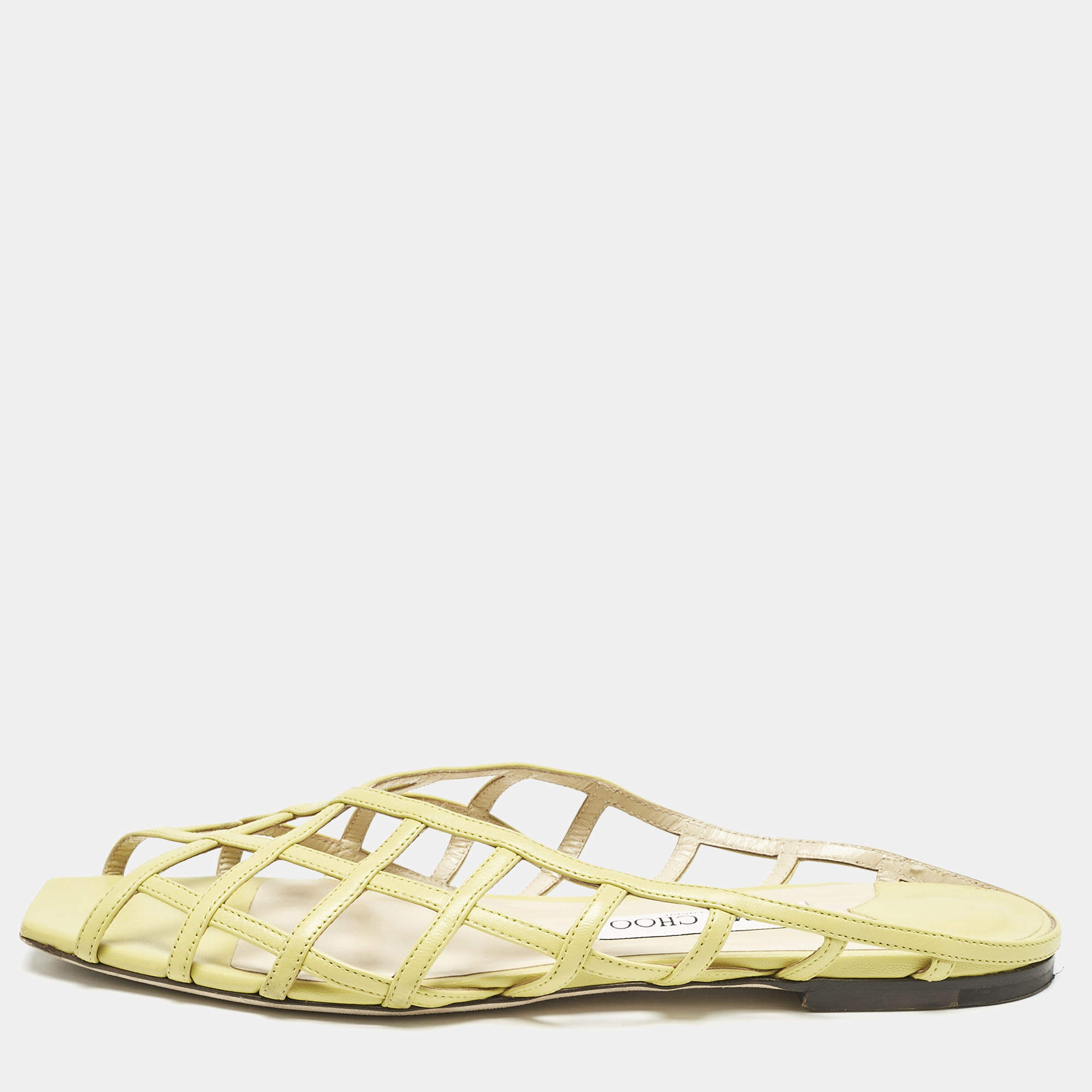 Jimmy Choo Green Leather sai Flat Sandals Size 40