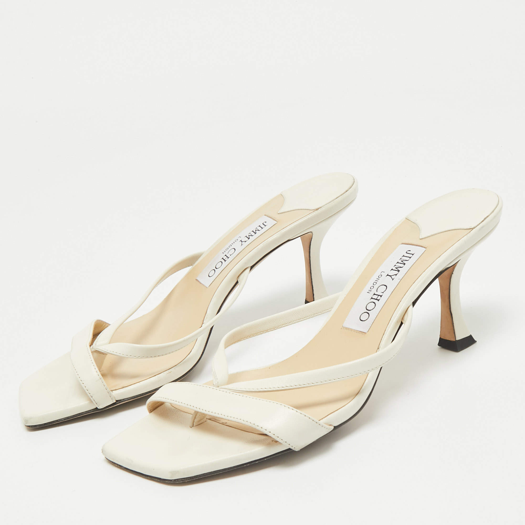 Pre Owned Jimmy Choo White Leather Maelie Slide Sandals Size 37