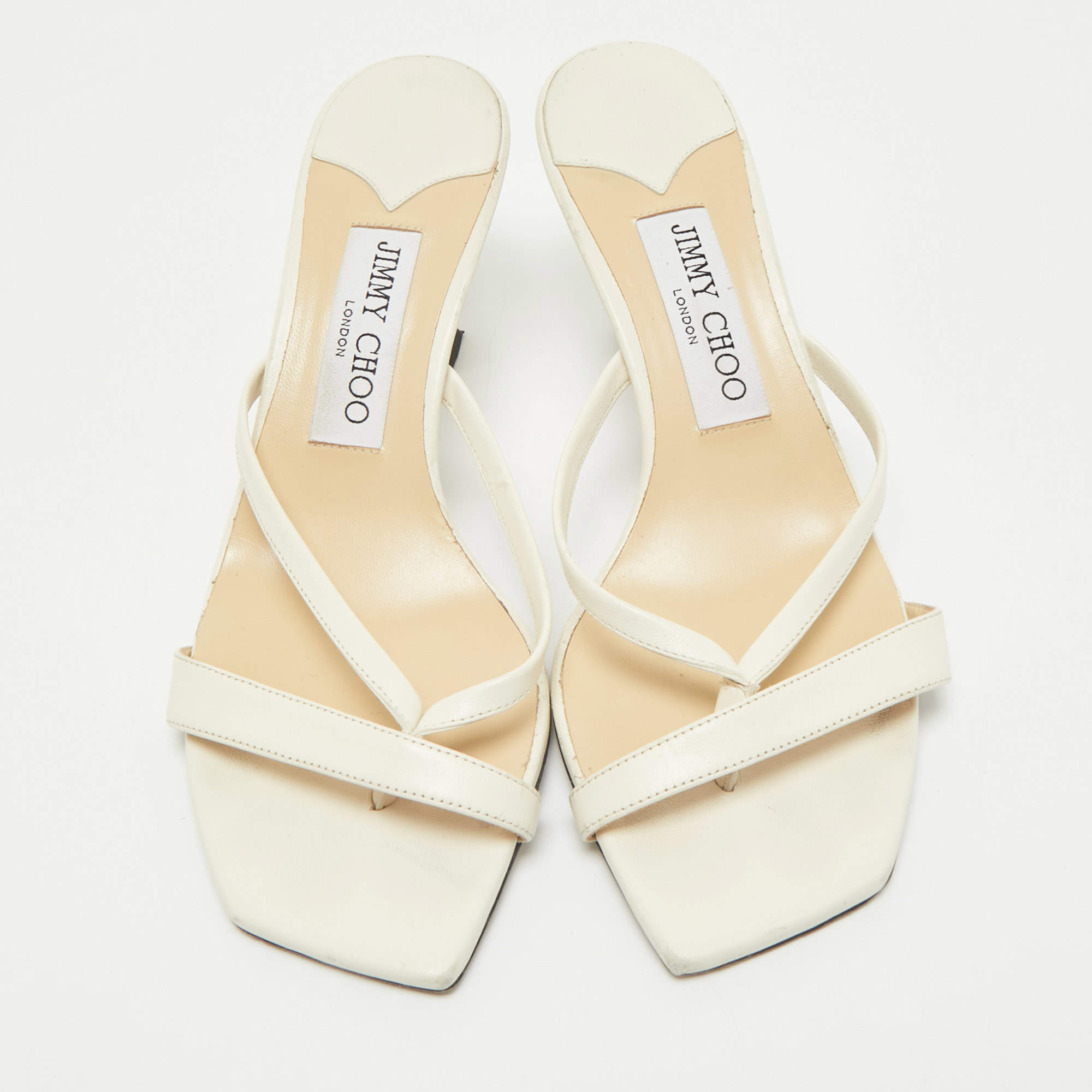 Pre Owned Jimmy Choo White Leather Maelie Slide Sandals Size 37