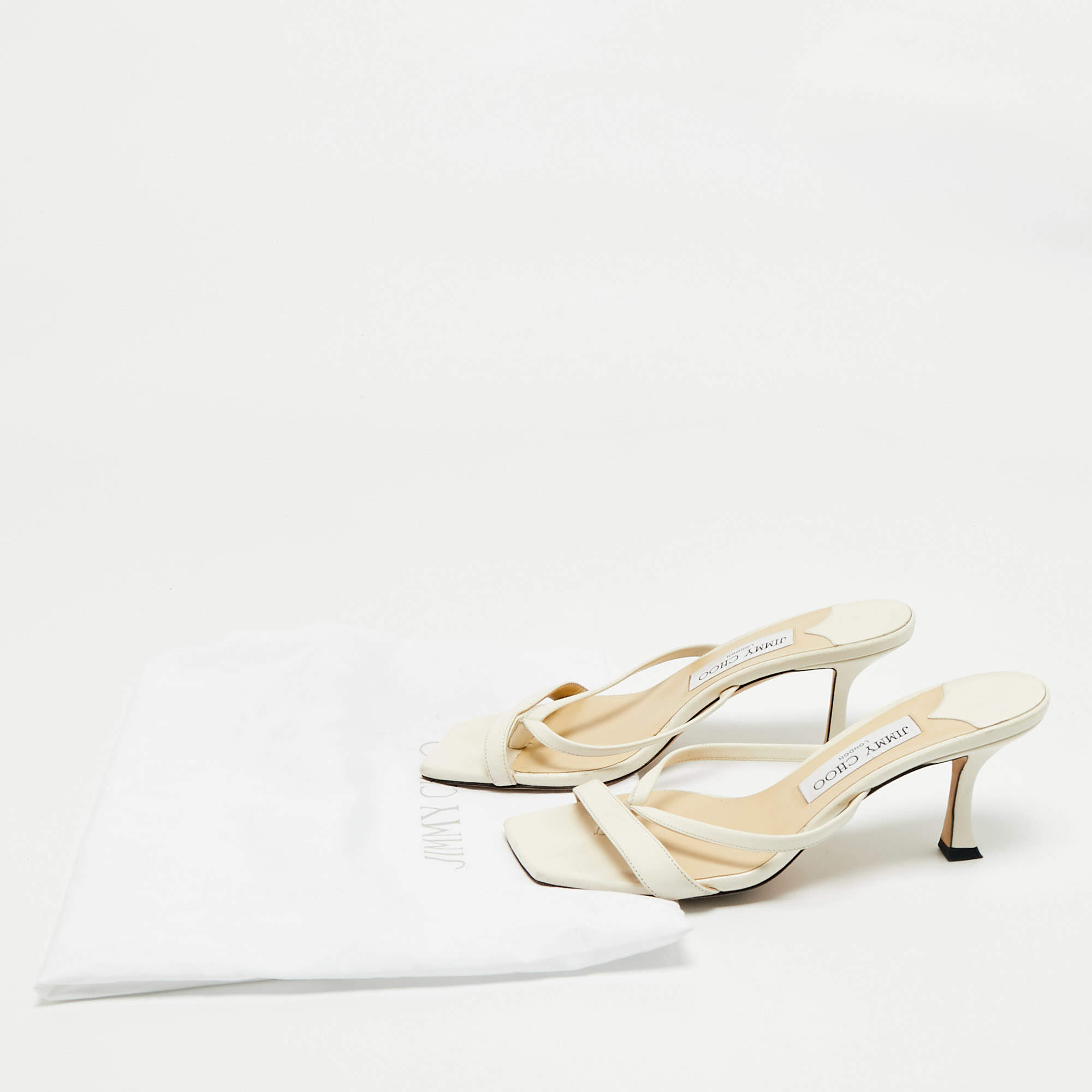 Pre Owned Jimmy Choo White Leather Maelie Slide Sandals Size 37