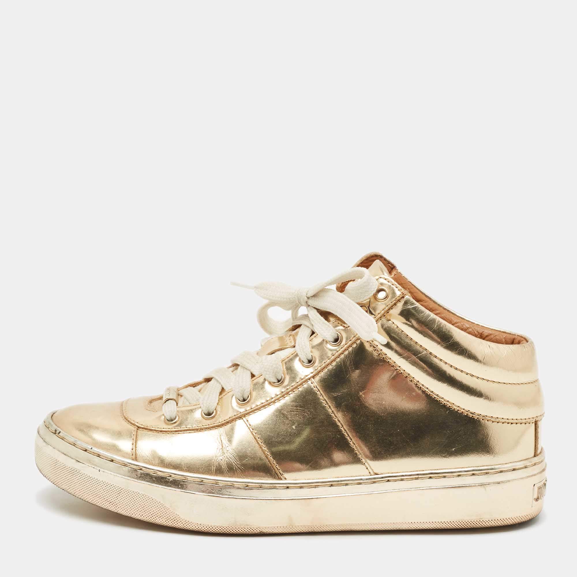 Jimmy Choo Gold Patent Leather Belgravia Sneakers Size 35