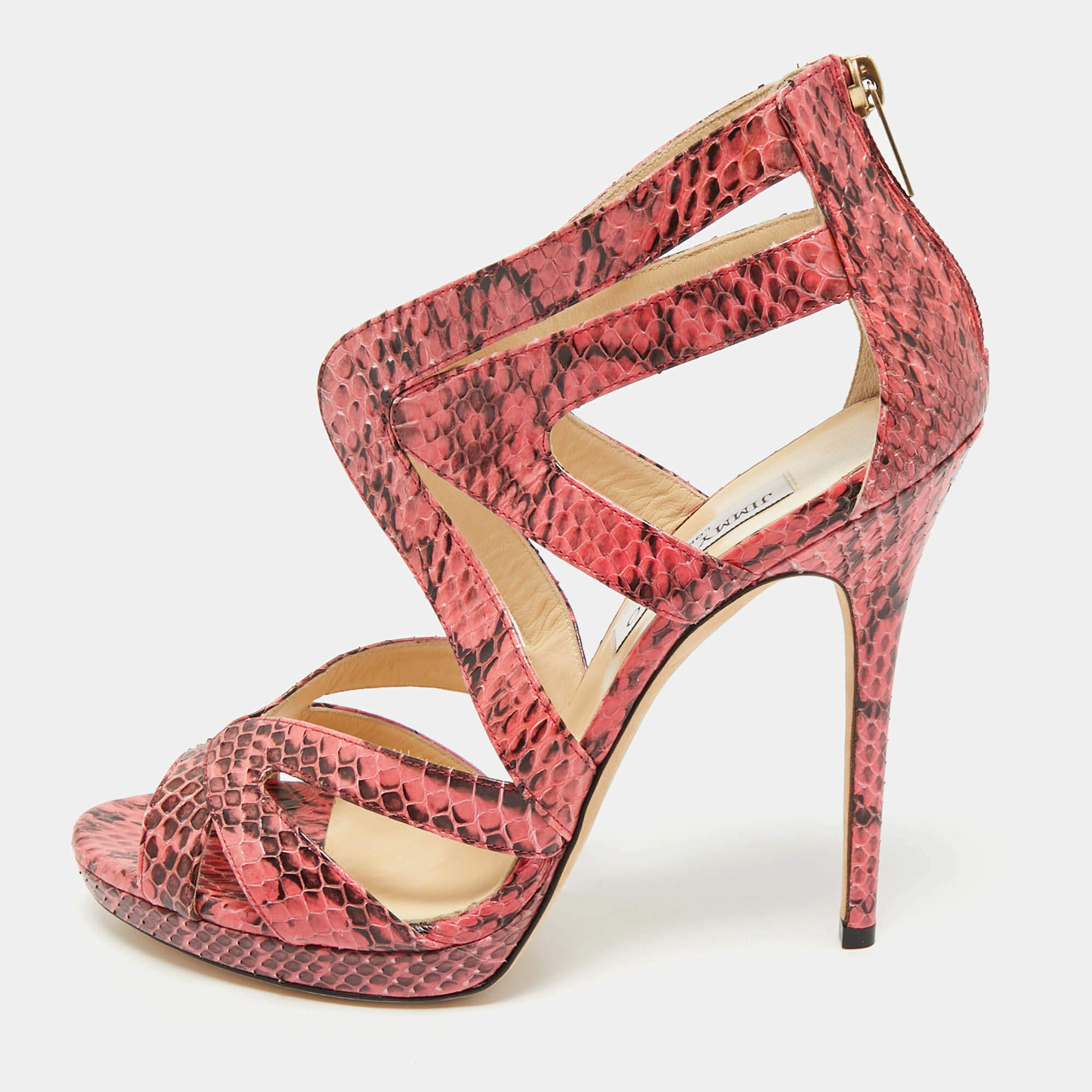 Jimmy Choo Pink Python Collar Platform Sandals Size 41