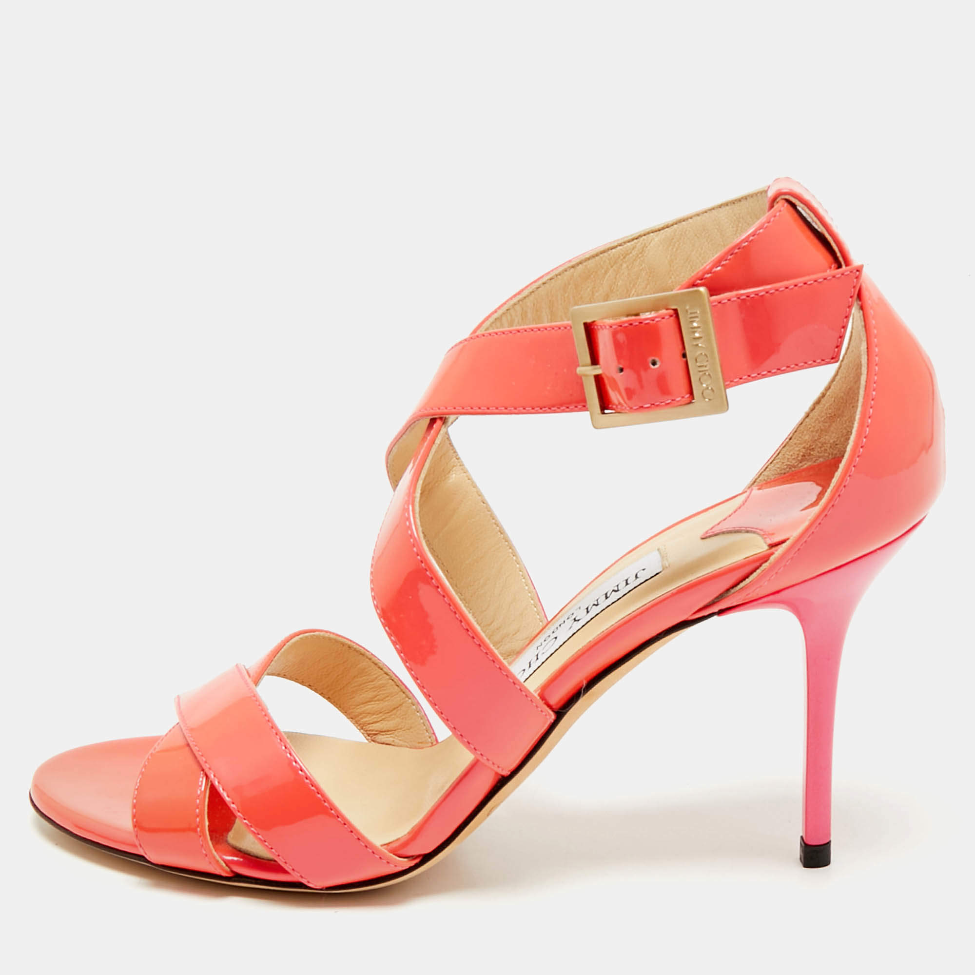 Jimmy Choo Pink Lace and Patent Leather Lottie Strappy Sandals Size 36