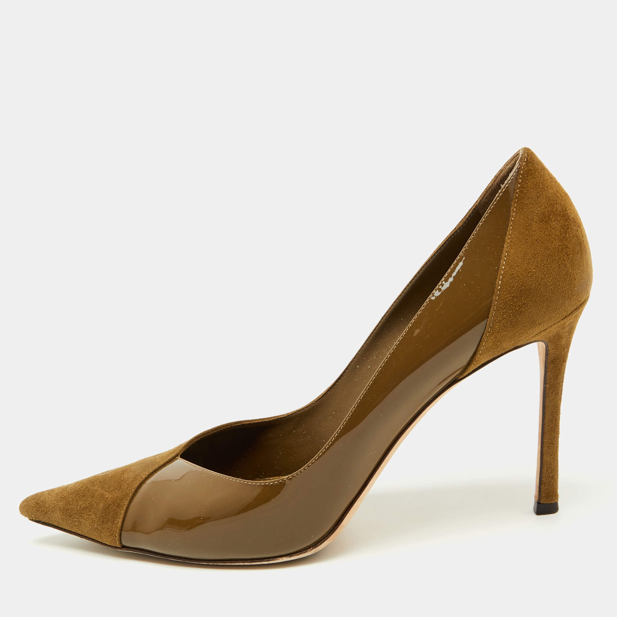 Jimmy Choo Caper Green Patent Leather and Suede Cass Pointed Toe Pumps Size 41.5