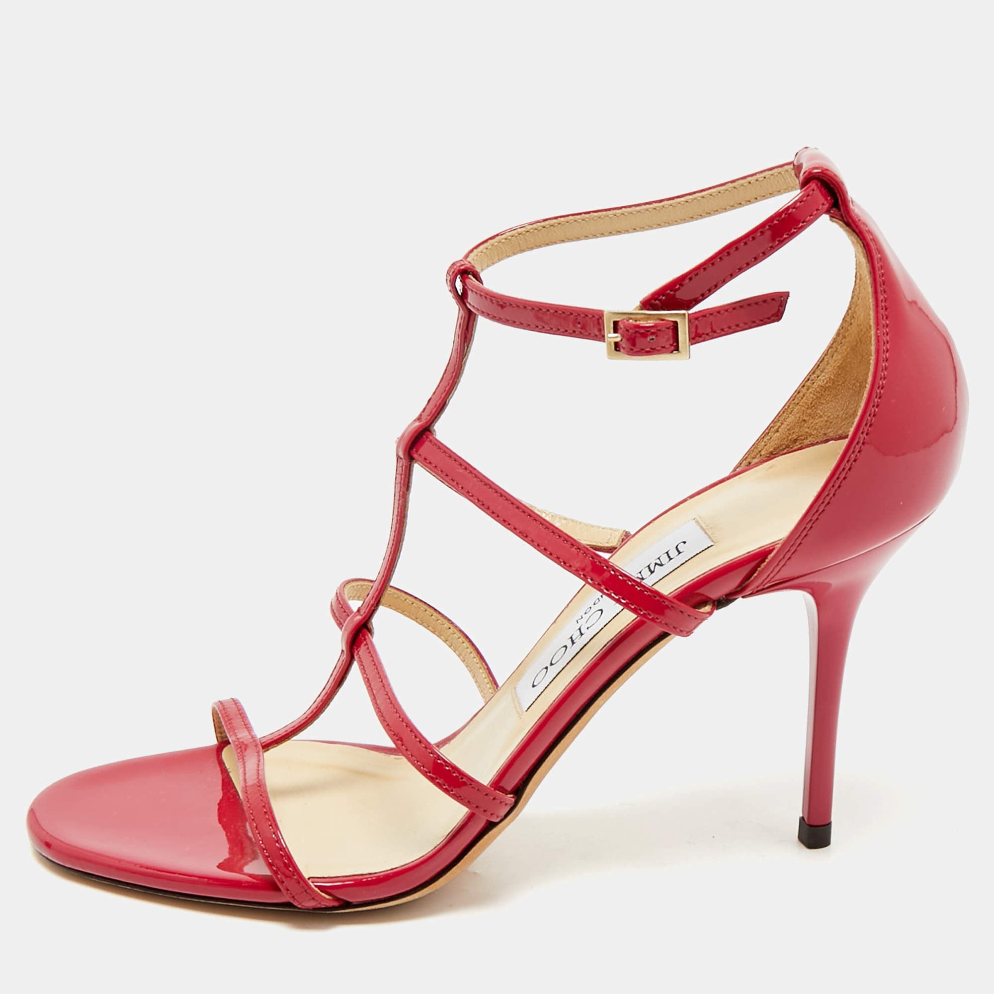 Pre Owned Jimmy Choo Neon Pink Patent Leather Thistle Open Toe Sandals Size 36